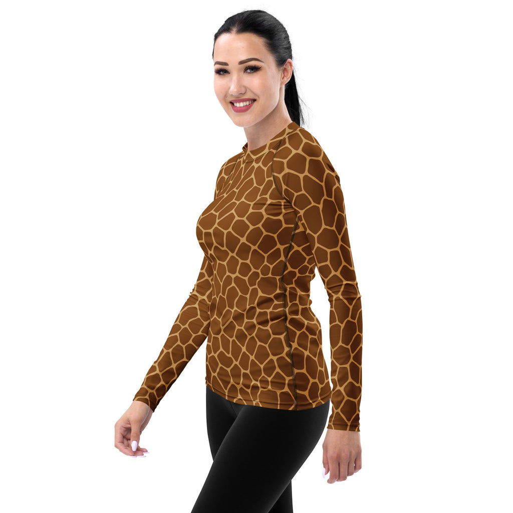 Women's Giraffe Print Long Sleeve Rash Guard Swim Shirt – Buttery Soft, Sun Safe UPF 50+ Protection, Quick Dry & 4-Way Stretch Comfort