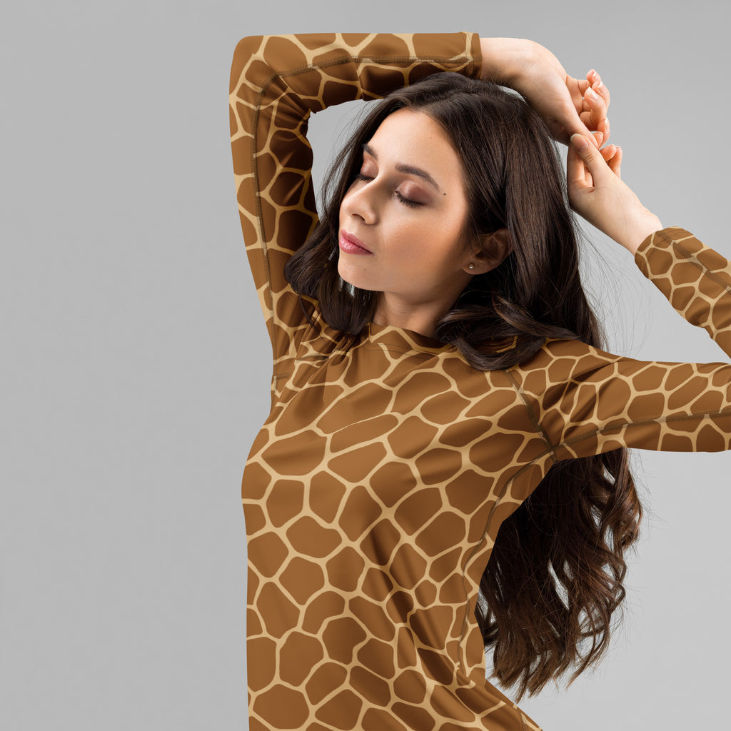 Women's Giraffe Print Long Sleeve Rash Guard Swim Shirt – Buttery Soft, Sun Safe UPF 50+ Protection, Quick Dry & 4-Way Stretch Comfort