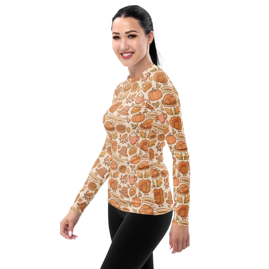 Women's Thanksgiving Turkey Long Sleeve Rash Guard Swim Shirt – Buttery Soft, Sun Safe UPF 50+ Protection, Quick Dry & 4-Way Stretch Comfort