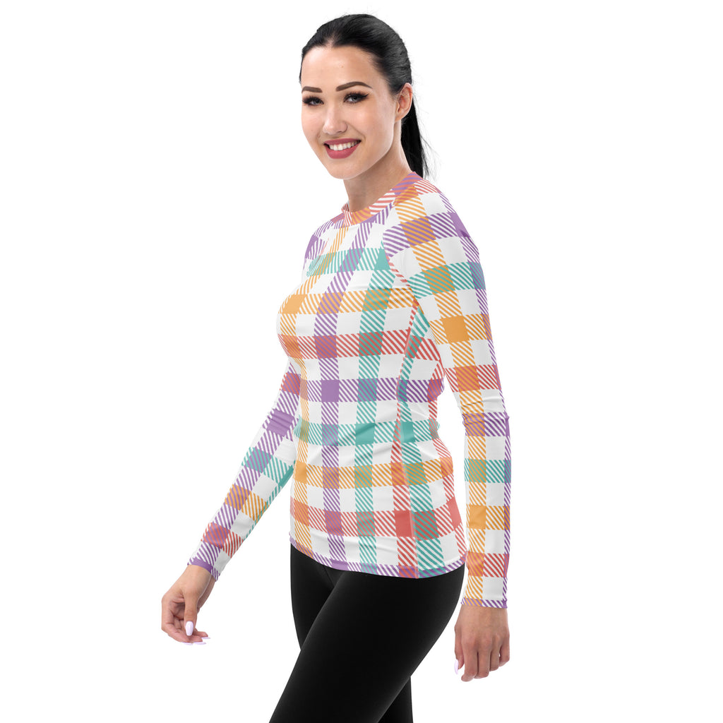 Women's Pastel Plaid Long Sleeve Rash Guard Swim Shirt – Buttery Soft, Sun Safe UPF 50+ Protection, Quick Dry & 4-Way Stretch Comfort