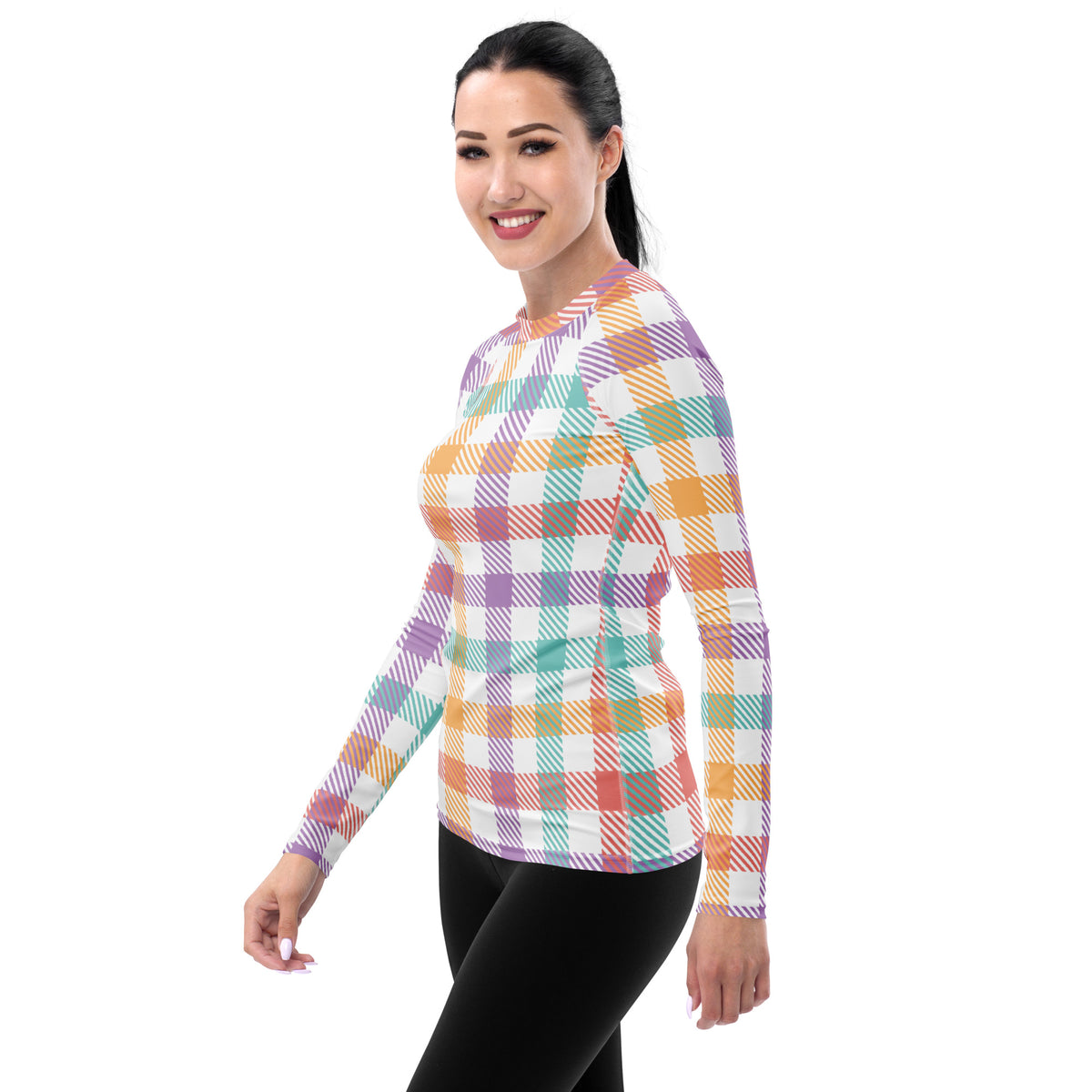 Women's Pastel Plaid Long Sleeve Rash Guard Swim Shirt – Buttery Soft, Sun Safe UPF 50+ Protection, Quick Dry & 4-Way Stretch Comfort