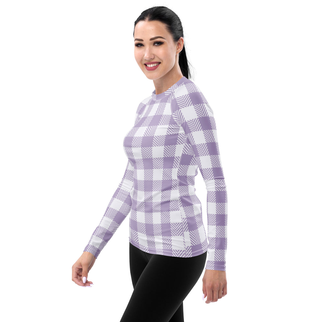 Women's Lavender Gingham Long Sleeve Rash Guard Swim Shirt – Buttery Soft, Sun Safe UPF 50+ Protection, Quick Dry & 4-Way Stretch Comfort