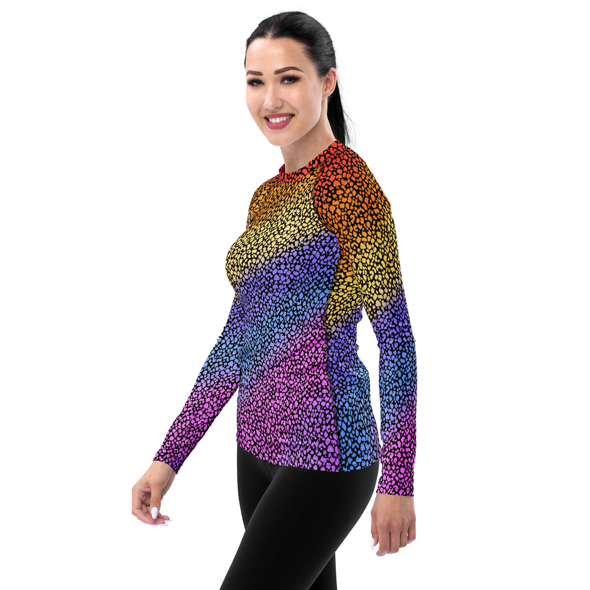 Women's Rainbow Reptile Print Long Sleeve Rash Guard Swim Shirt – Buttery Soft, Sun Safe UPF 50+ Protection, Quick Dry & 4-Way Stretch Comfort