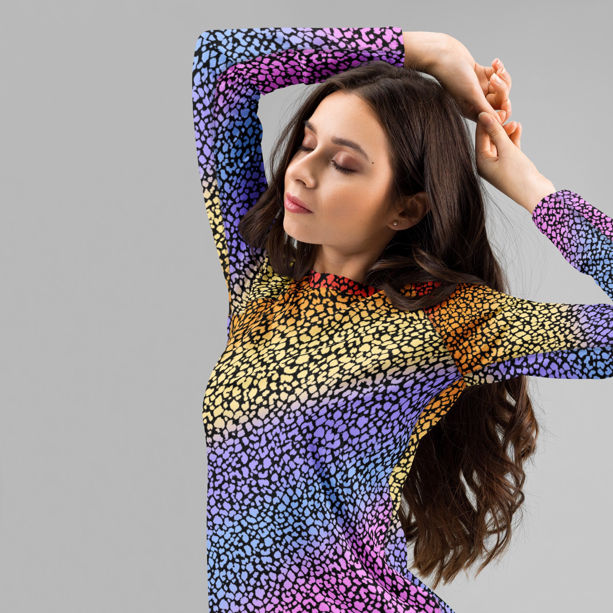 Women's Rainbow Reptile Print Long Sleeve Rash Guard Swim Shirt – Buttery Soft, Sun Safe UPF 50+ Protection, Quick Dry & 4-Way Stretch Comfort