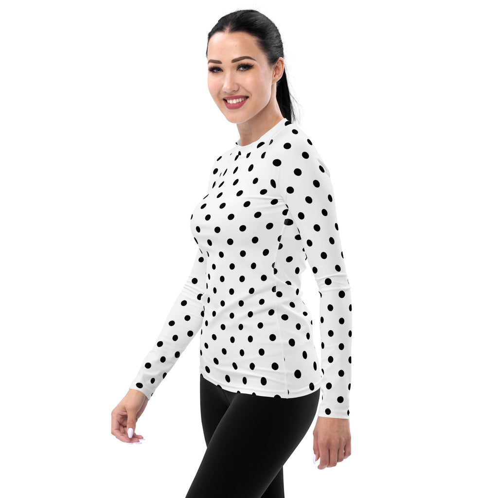 Women's White Polka Dot Long Sleeve Rash Guard Swim Shirt – Buttery Soft, Sun Safe UPF 50+ Protection, Quick Dry & 4-Way Stretch Comfort