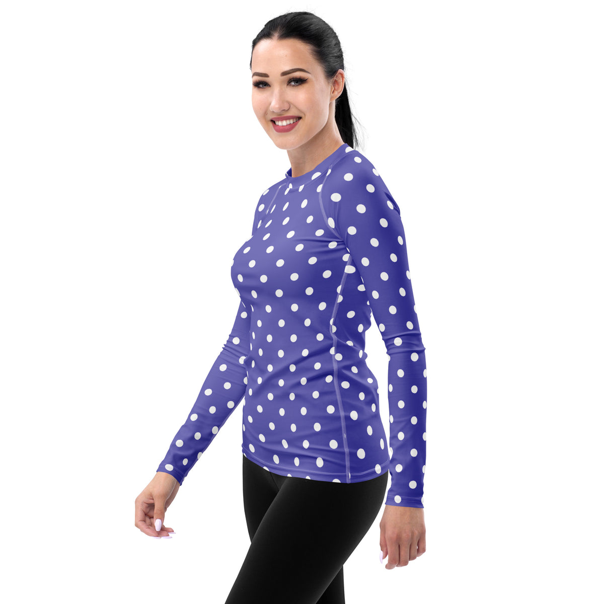 Women's Purple Polka Dot Long Sleeve Rash Guard Swim Shirt – Buttery Soft, Sun Safe UPF 50+ Protection, Quick Dry & 4-Way Stretch Comfort