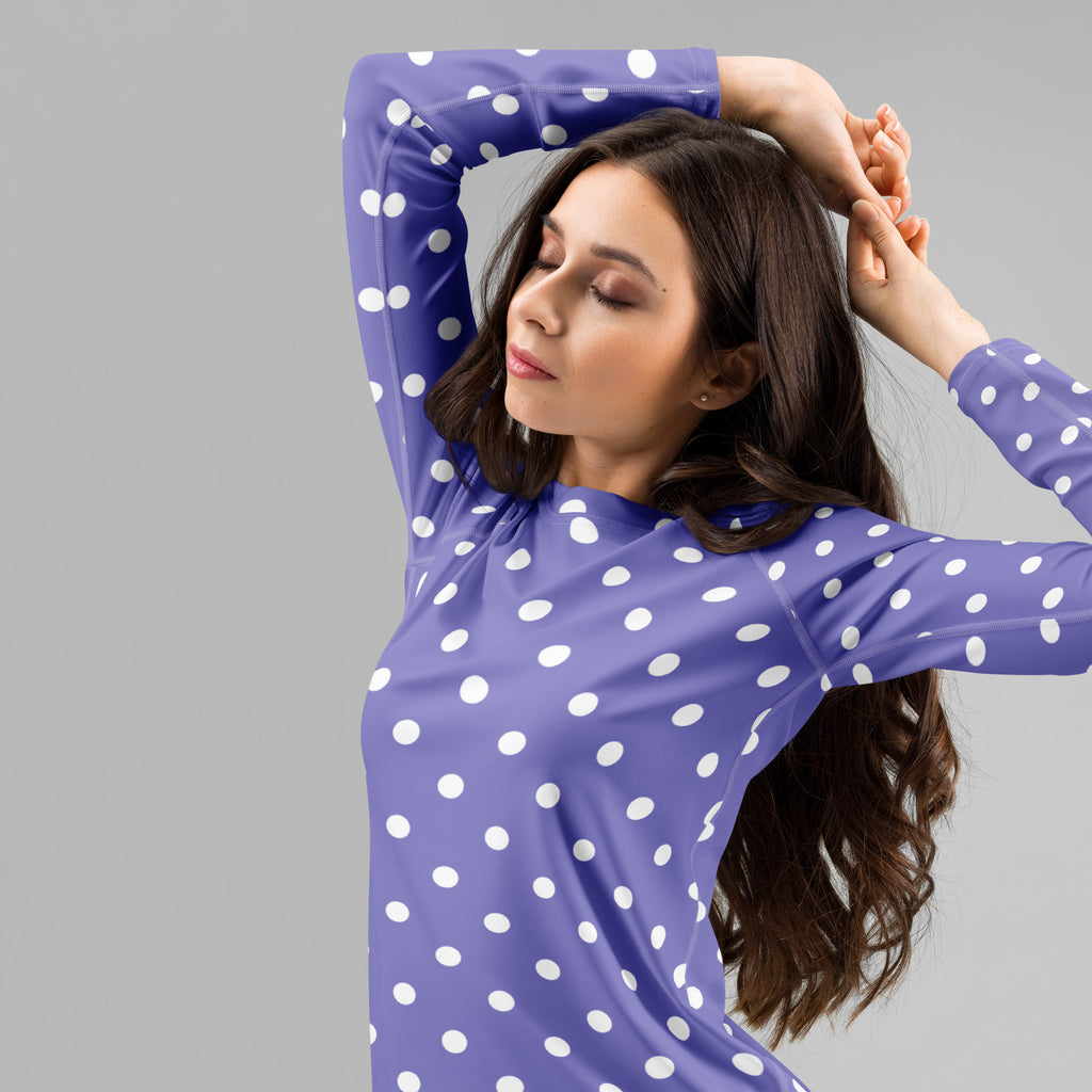 Women's Purple Polka Dot Long Sleeve Rash Guard Swim Shirt – Buttery Soft, Sun Safe UPF 50+ Protection, Quick Dry & 4-Way Stretch Comfort