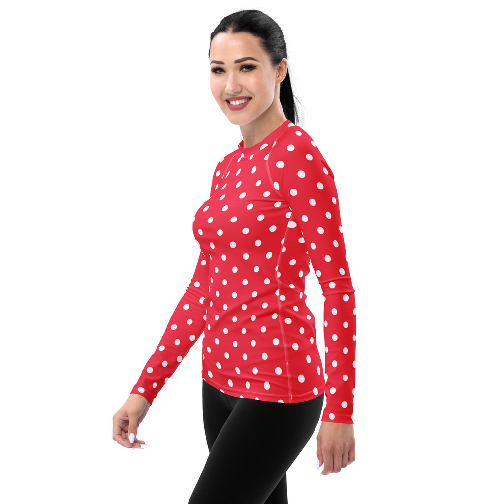 Women's Bright Pink Polka Dot Long Sleeve Rash Guard Swim Shirt – Buttery Soft, Sun Safe UPF 50+ Protection, Quick Dry & 4-Way Stretch Comfort