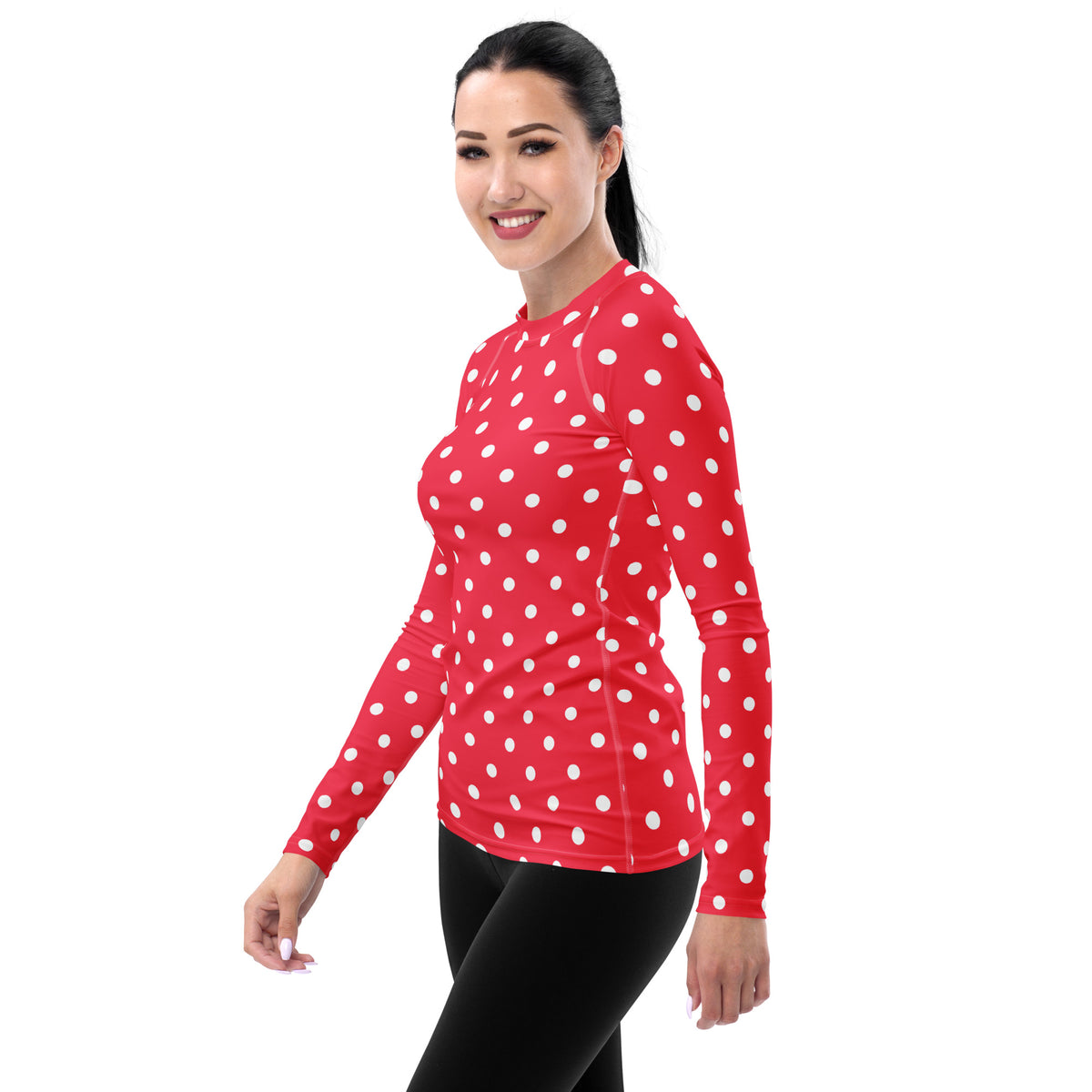 Women's Bright Pink Polka Dot Long Sleeve Rash Guard Swim Shirt – Buttery Soft, Sun Safe UPF 50+ Protection, Quick Dry & 4-Way Stretch Comfort