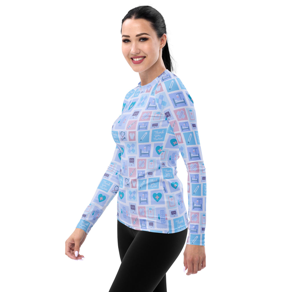 Women's Blue Nurse Icon Long Sleeve Rash Guard Swim Shirt – Buttery Soft, Sun Safe UPF 50+ Protection, Quick Dry & 4-Way Stretch Comfort