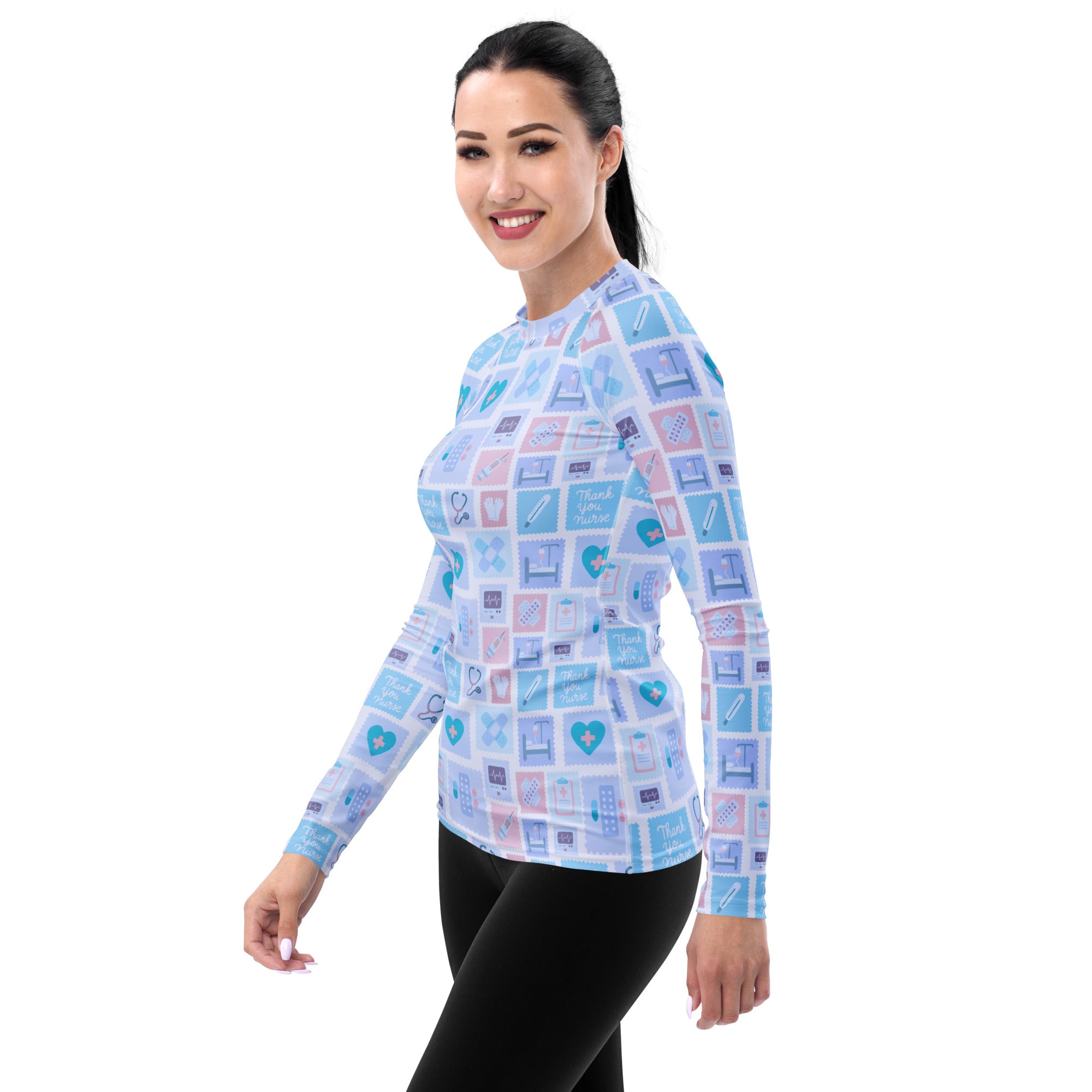 Women's Blue Nurse Icon Long Sleeve Rash Guard Swim Shirt – Buttery Soft, Sun Safe UPF 50+ Protection, Quick Dry & 4-Way Stretch Comfort