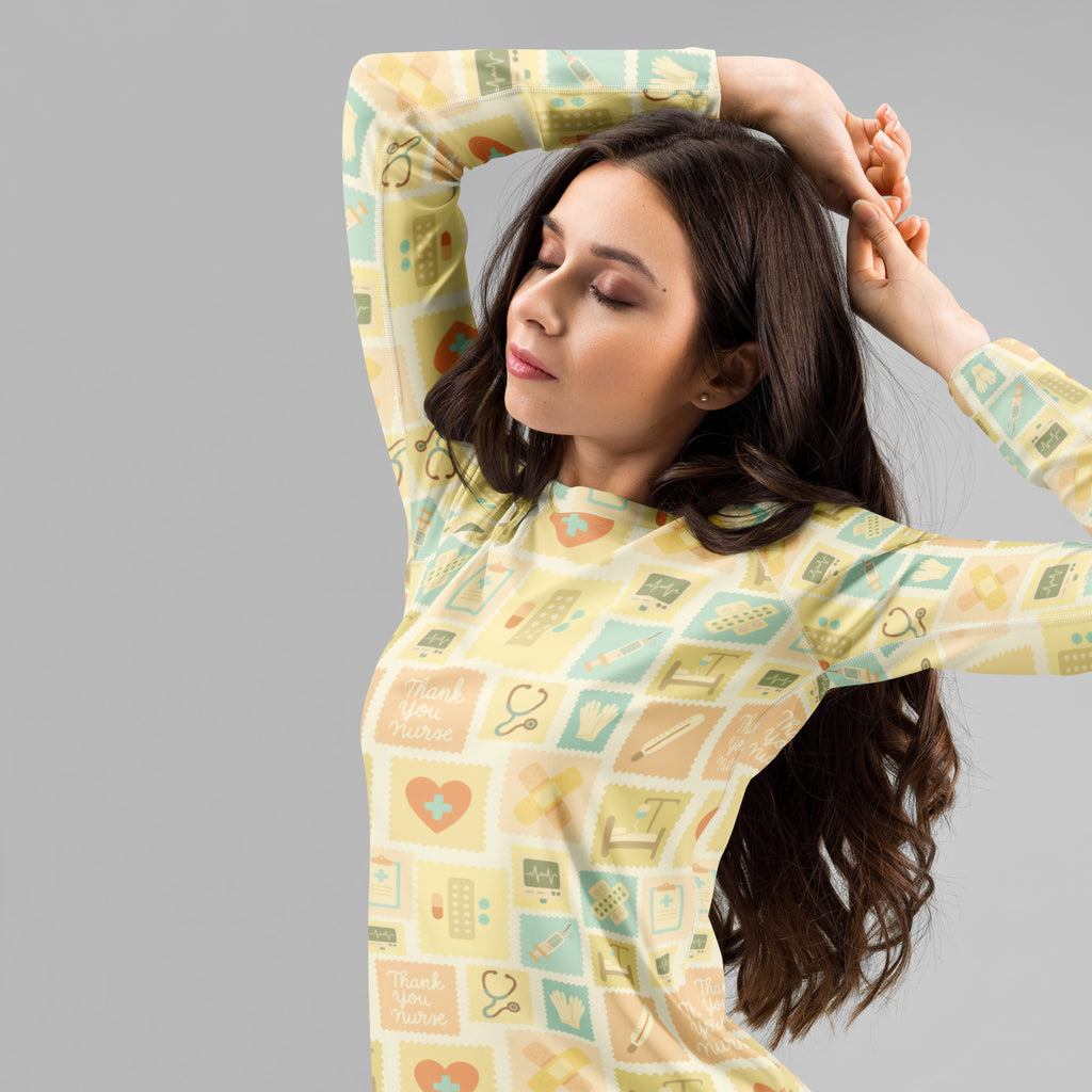 Women's Yellow Nurse Icon Long Sleeve Rash Guard Swim Shirt – Buttery Soft, Sun Safe UPF 50+ Protection, Quick Dry & 4-Way Stretch Comfort