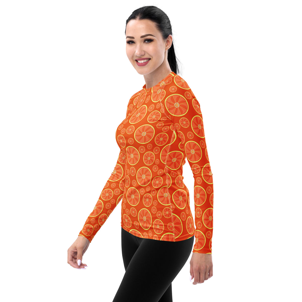 Women's Orange Citrus Long Sleeve Rash Guard Swim Shirt – Buttery Soft, Sun Safe UPF 50+ Protection, Quick Dry & 4-Way Stretch Comfort
