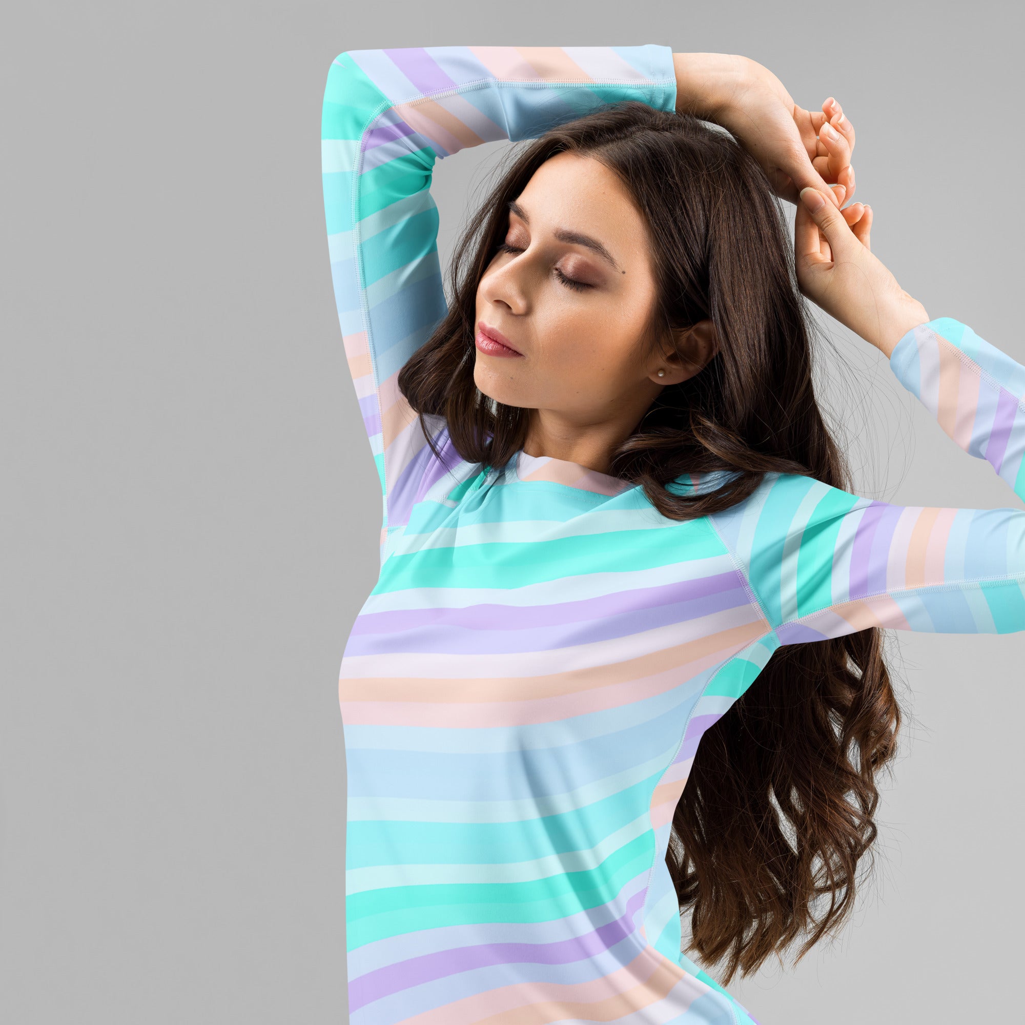 Women's Pastel Ocean Wave Long Sleeve Rash Guard Swim Shirt – Buttery Soft, Sun Safe UPF 50+ Protection, Quick Dry & 4-Way Stretch Comfort