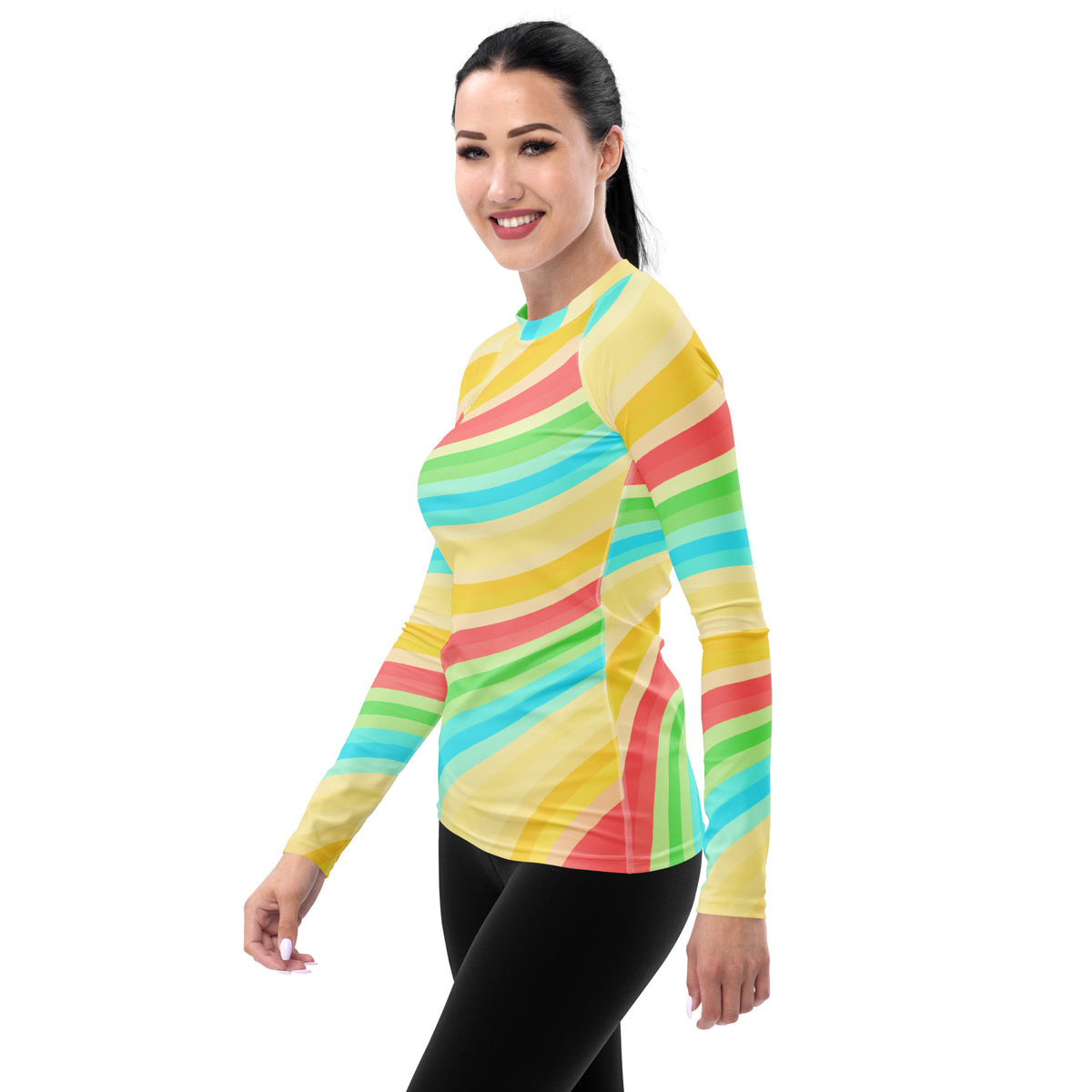 Women's Summer Rainbow Wave Long Sleeve Rash Guard Swim Shirt – Buttery Soft, Sun Safe UPF 50+ Protection, Quick Dry & 4-Way Stretch Comfort