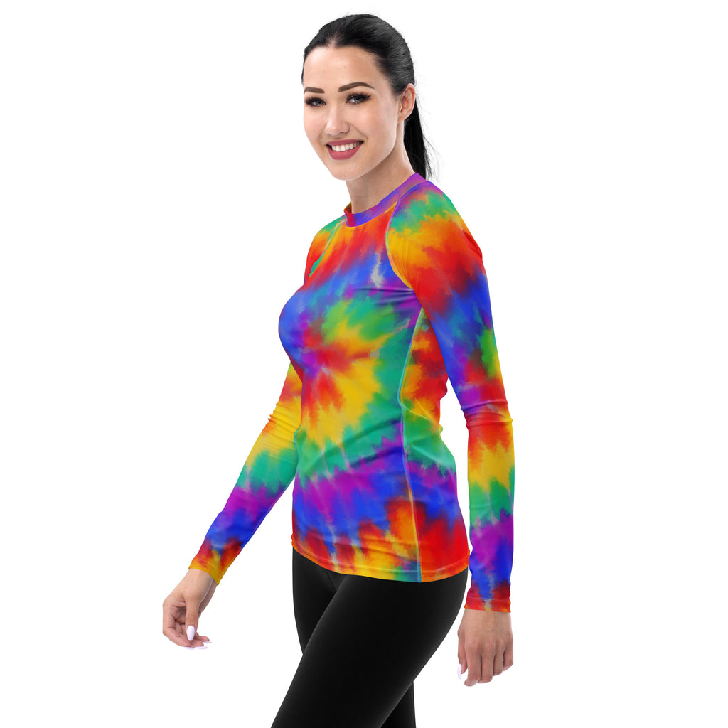 Women's Rainbow Tie Dye Long Sleeve Rash Guard Swim Shirt – Buttery Soft, Sun Safe UPF 50+ Protection, Quick Dry & 4-Way Stretch Comfort