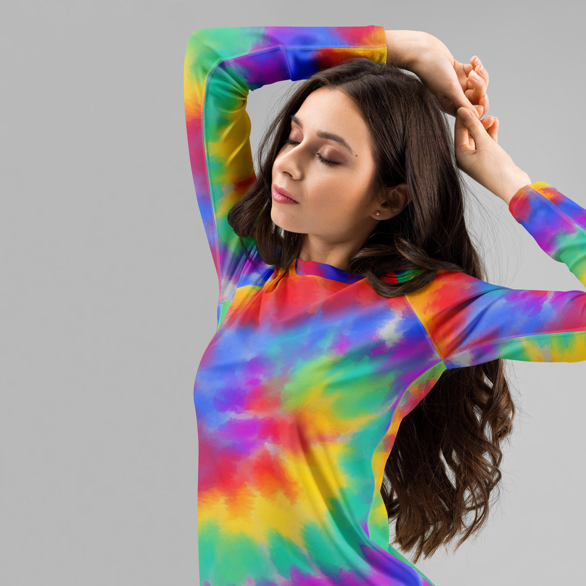 Women's Rainbow Tie Dye Long Sleeve Rash Guard Swim Shirt – Buttery Soft, Sun Safe UPF 50+ Protection, Quick Dry & 4-Way Stretch Comfort