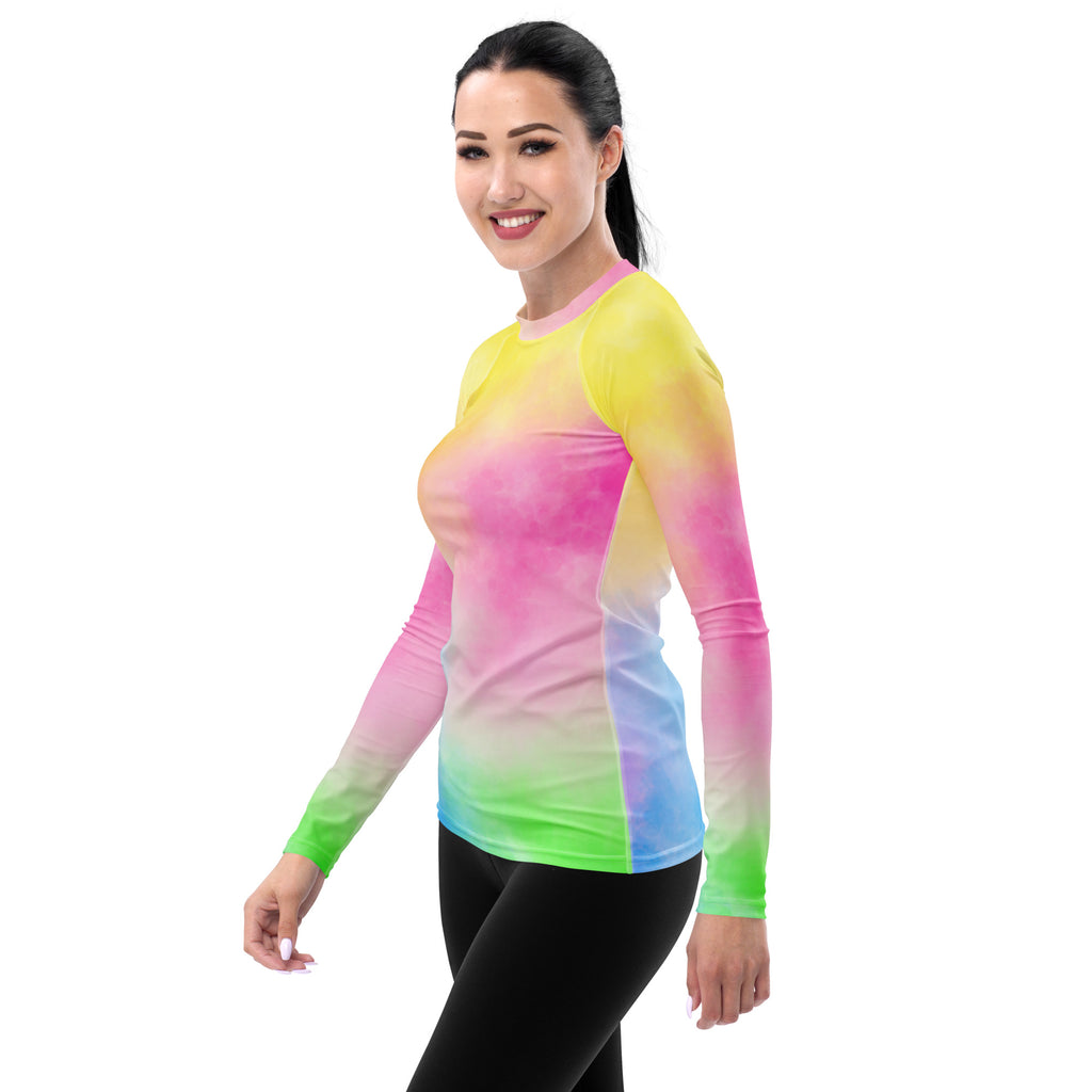 Women's Pastel Rainbow Ombre Tie Dye Long Sleeve Rash Guard Swim Shirt – Buttery Soft, Sun Safe UPF 50+ Protection, Quick Dry & 4-Way Stretch Comfort