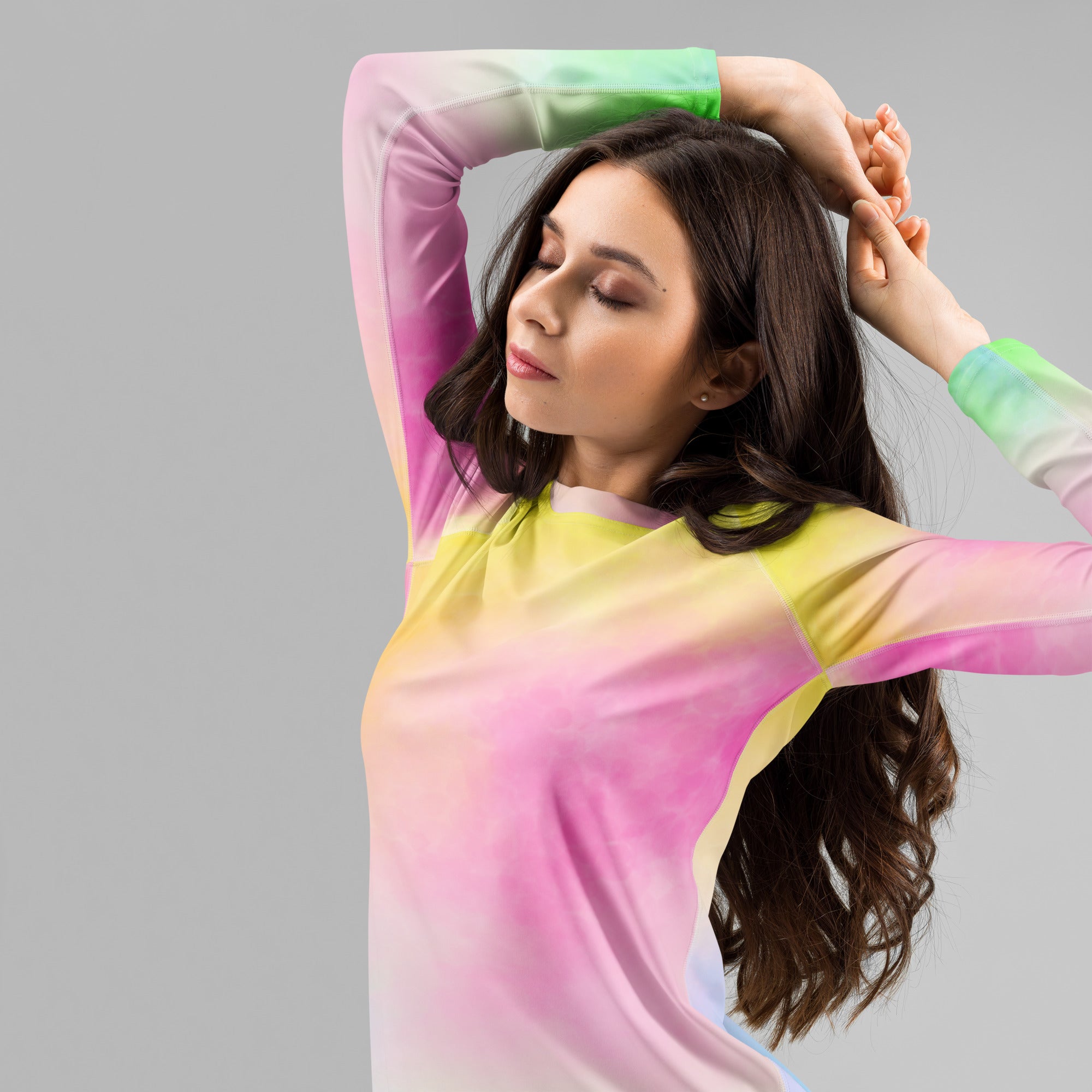 Women's Pastel Rainbow Ombre Tie Dye Long Sleeve Rash Guard Swim Shirt – Buttery Soft, Sun Safe UPF 50+ Protection, Quick Dry & 4-Way Stretch Comfort