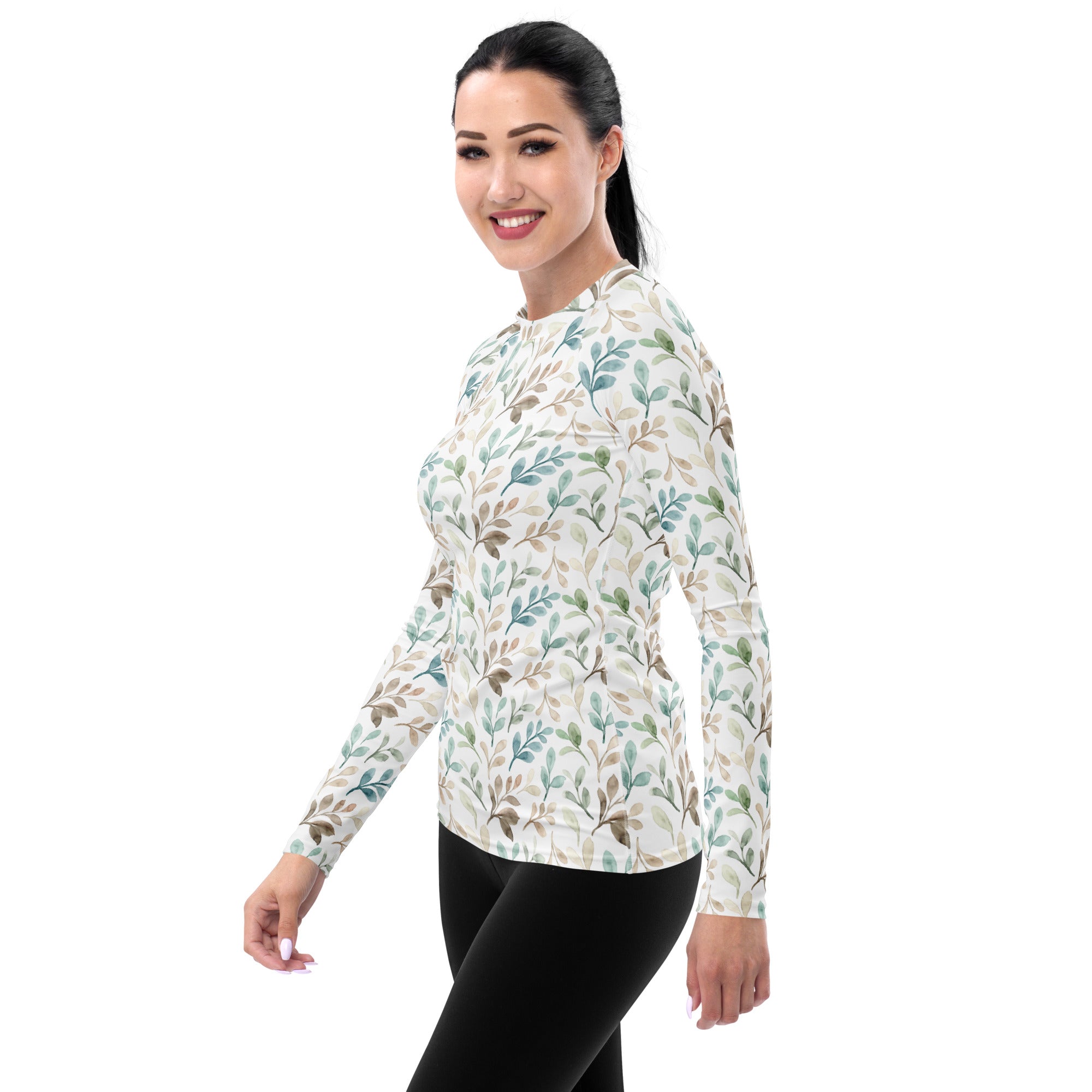 Women's Watercolor Leaf Long Sleeve Rash Guard Swim Shirt – Buttery Soft, Sun Safe UPF 50+ Protection, Quick Dry & 4-Way Stretch Comfort