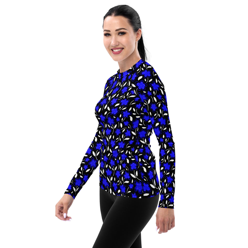 Women's Blue Floral Long Sleeve Rash Guard Swim Shirt – Buttery Soft, Sun Safe UPF 50+ Protection, Quick Dry & 4-Way Stretch Comfort