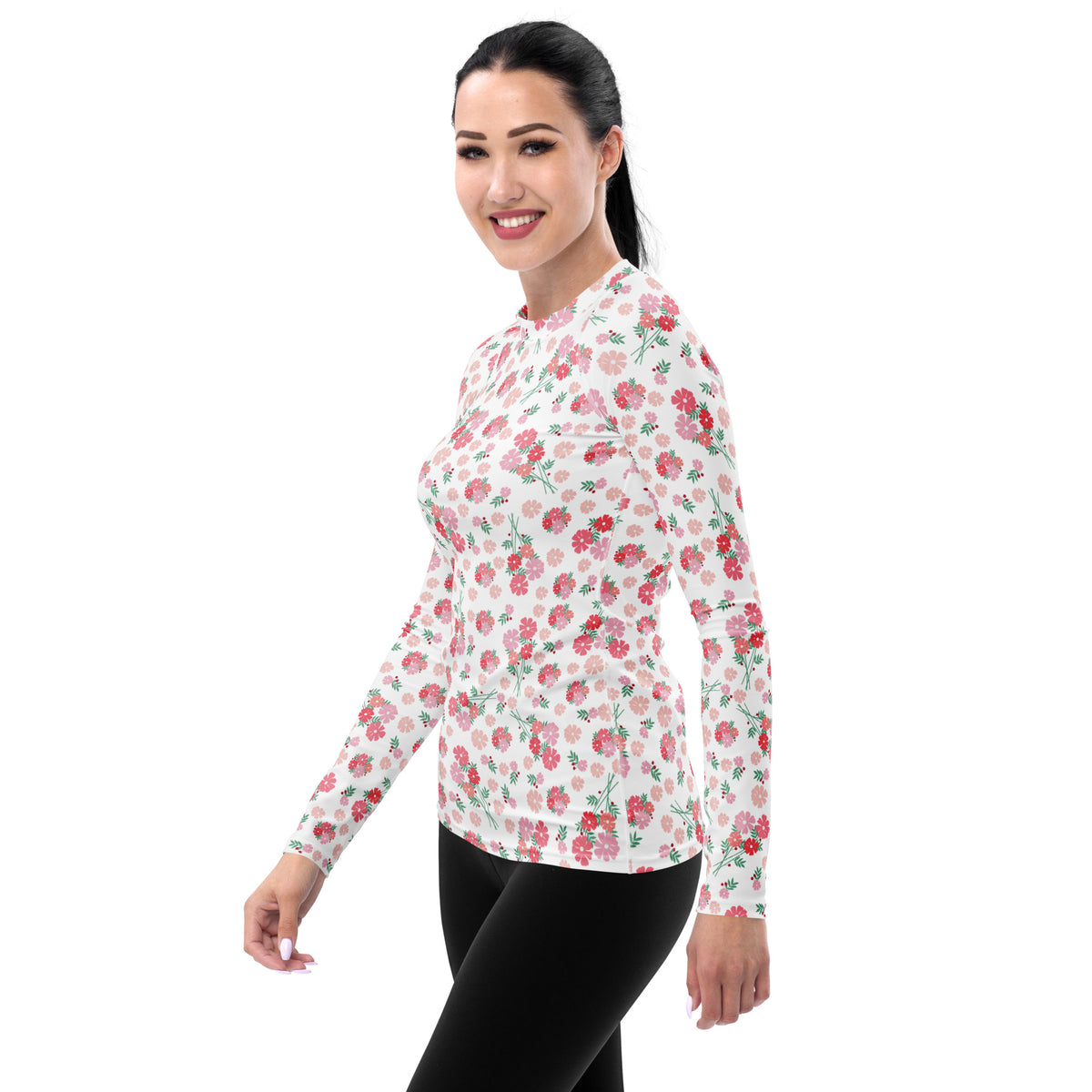 Women's Pink Wildflower Long Sleeve Rash Guard Swim Shirt – Buttery Soft, Sun Safe UPF 50+ Protection, Quick Dry & 4-Way Stretch Comfort