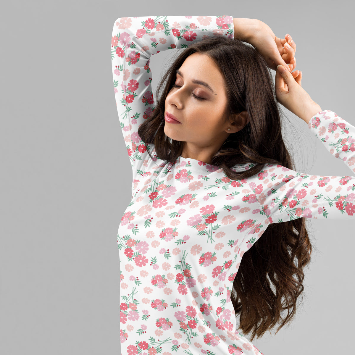 Women's Pink Botanical Long Sleeve Rash Guard Swim Shirt – Buttery Soft, Sun Safe UPF 50+ Protection, Quick Dry & 4-Way Stretch Comfort