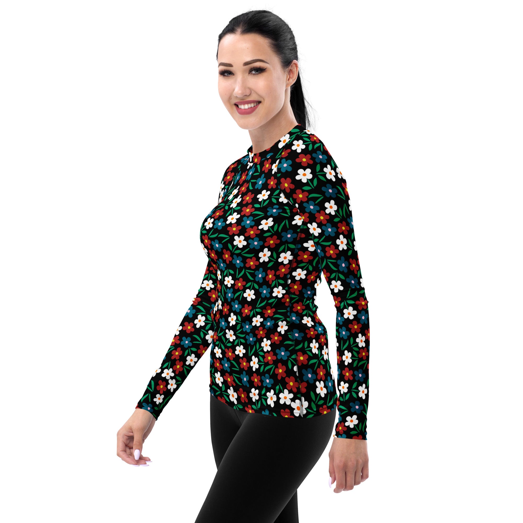 Women's Black Red & Teal Long Sleeve Rash Guard Swim Shirt – Buttery Soft, Sun Safe UPF 50+ Protection, Quick Dry & 4-Way Stretch Comfort