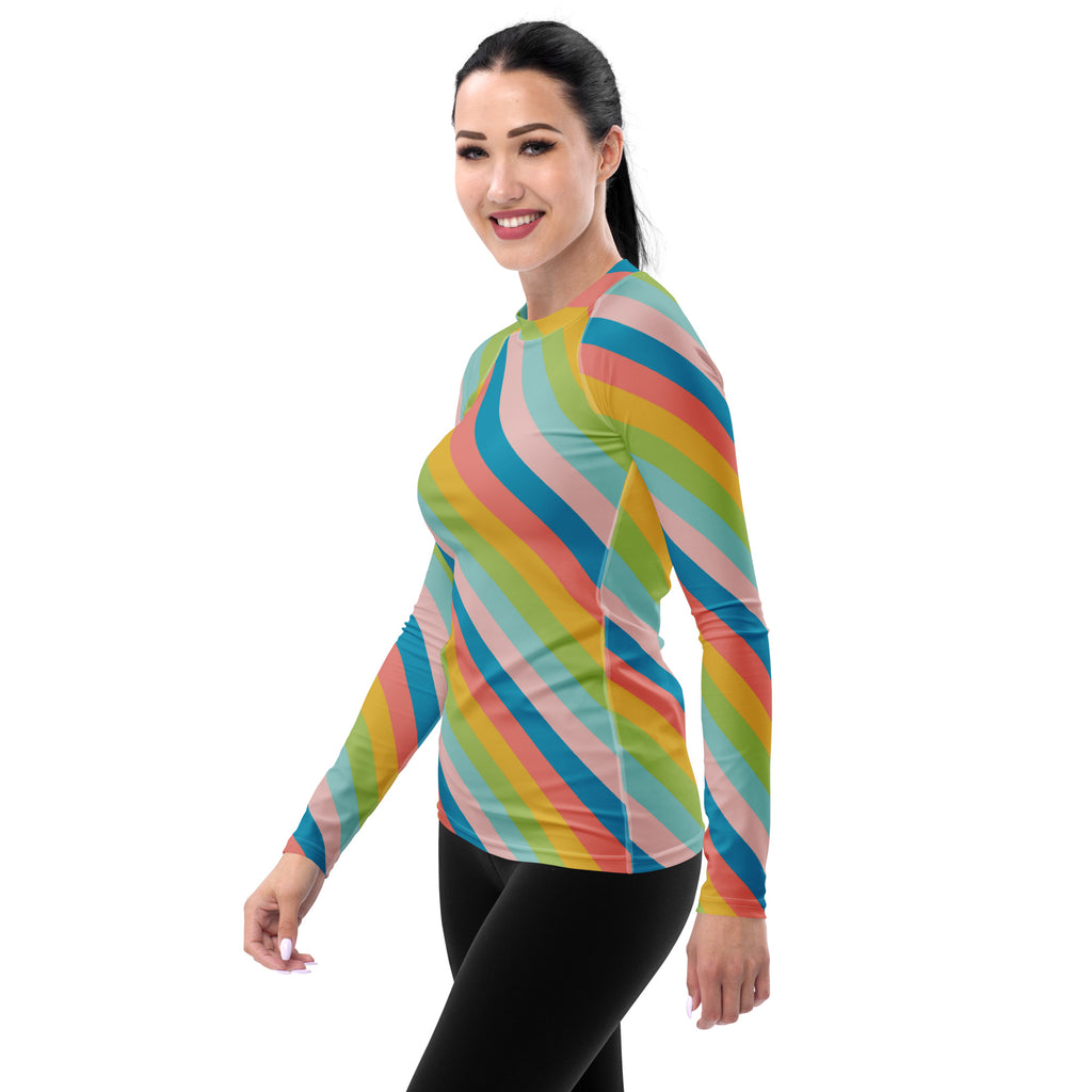 Women's Colorful Diagonal Striped Long Sleeve Rash Guard Swim Shirt – Buttery Soft, Sun Safe UPF 50+ Protection, Quick Dry & 4-Way Stretch Comfort