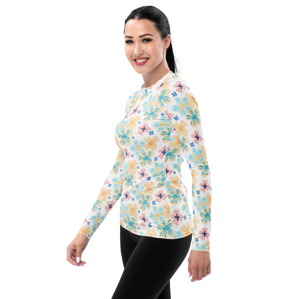 Women's Tropical Pastel Floral Long Sleeve Rash Guard Swim Shirt – Buttery Soft, Sun Safe UPF 50+ Protection, Quick Dry & 4-Way Stretch Comfort
