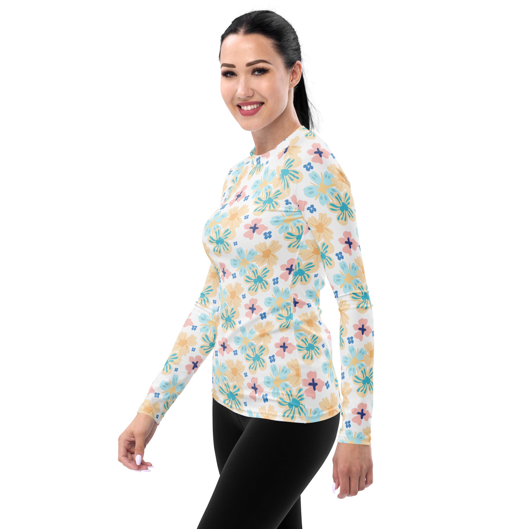 Women's Tropical Pastel Floral Long Sleeve Rash Guard Swim Shirt – Buttery Soft, Sun Safe UPF 50+ Protection, Quick Dry & 4-Way Stretch Comfort