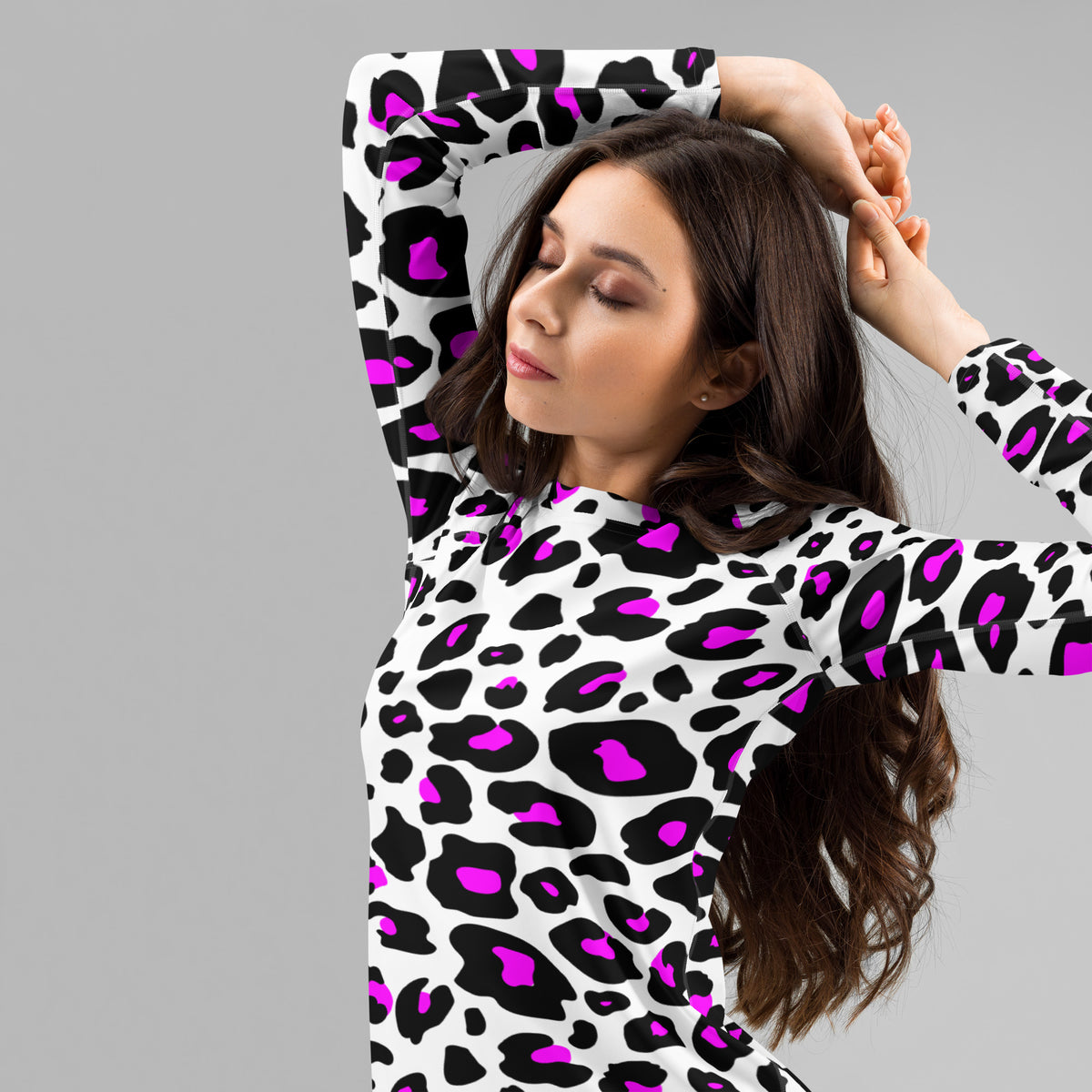Women's Purple Leopard Long Sleeve Rash Guard Swim Shirt – Buttery Soft, Sun Safe UPF 50+ Protection, Quick Dry & 4-Way Stretch Comfort