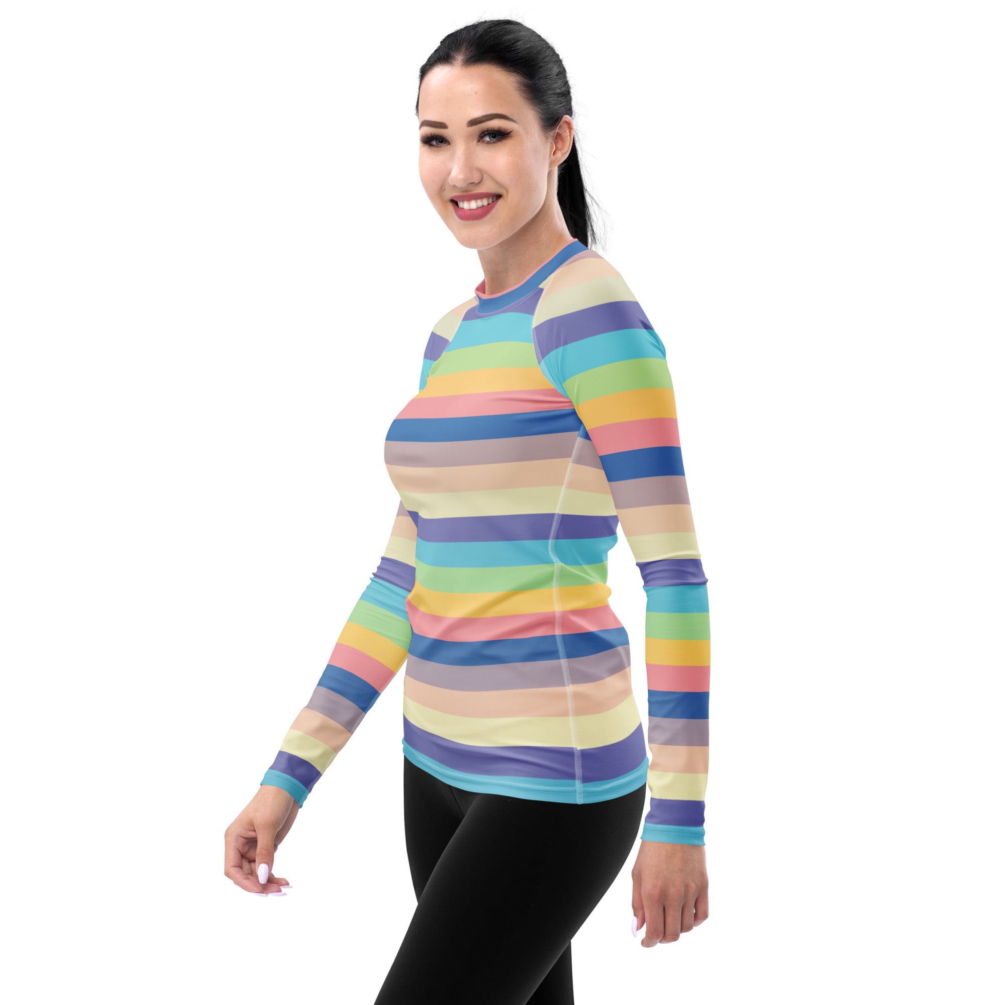 Women's Colorful Pastel Stripe Long Sleeve Rash Guard Swim Shirt – Buttery Soft, Sun Safe UPF 50+ Protection, Quick Dry & 4-Way Stretch Comfort