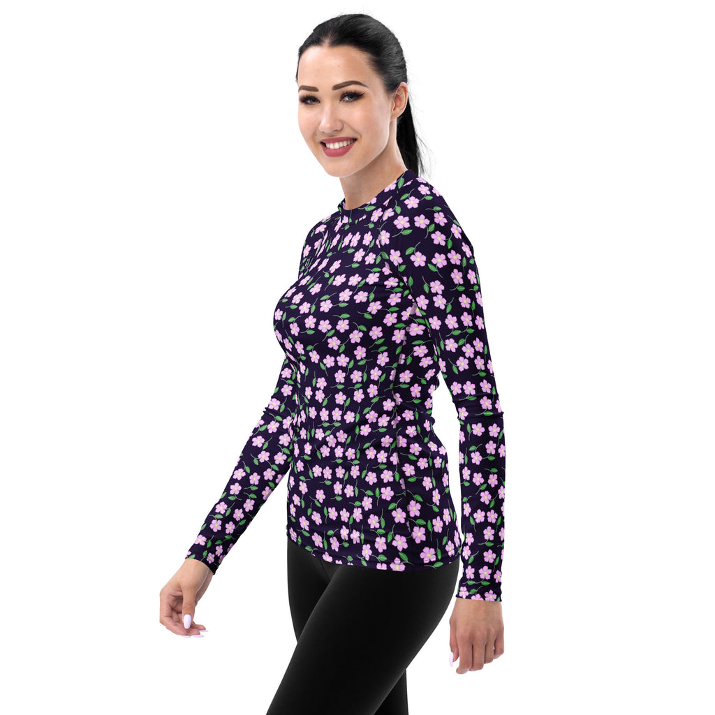 Women's Purple Floral Long Sleeve Rash Guard Swim Shirt – Buttery Soft, Sun Safe UPF 50+ Protection, Quick Dry & 4-Way Stretch Comfort