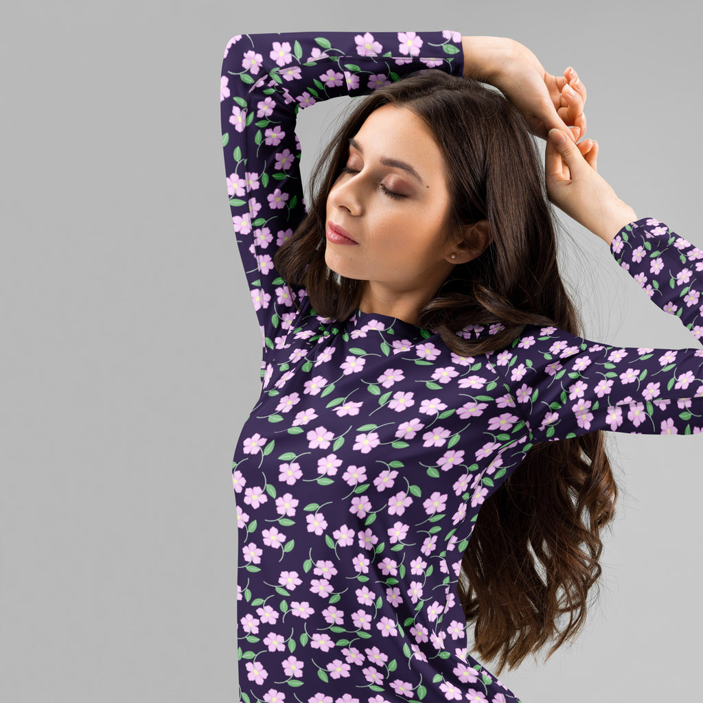 Women's Purple Floral Long Sleeve Rash Guard Swim Shirt – Buttery Soft, Sun Safe UPF 50+ Protection, Quick Dry & 4-Way Stretch Comfort
