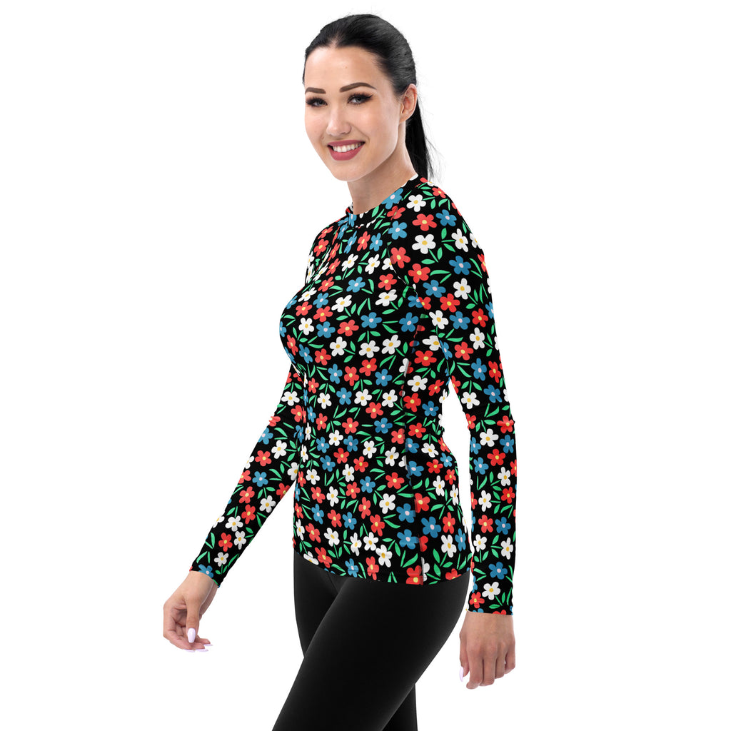 Women's Colorful Flower Long Sleeve Rash Guard Swim Shirt – Buttery Soft, Sun Safe UPF 50+ Protection, Quick Dry & 4-Way Stretch Comfort