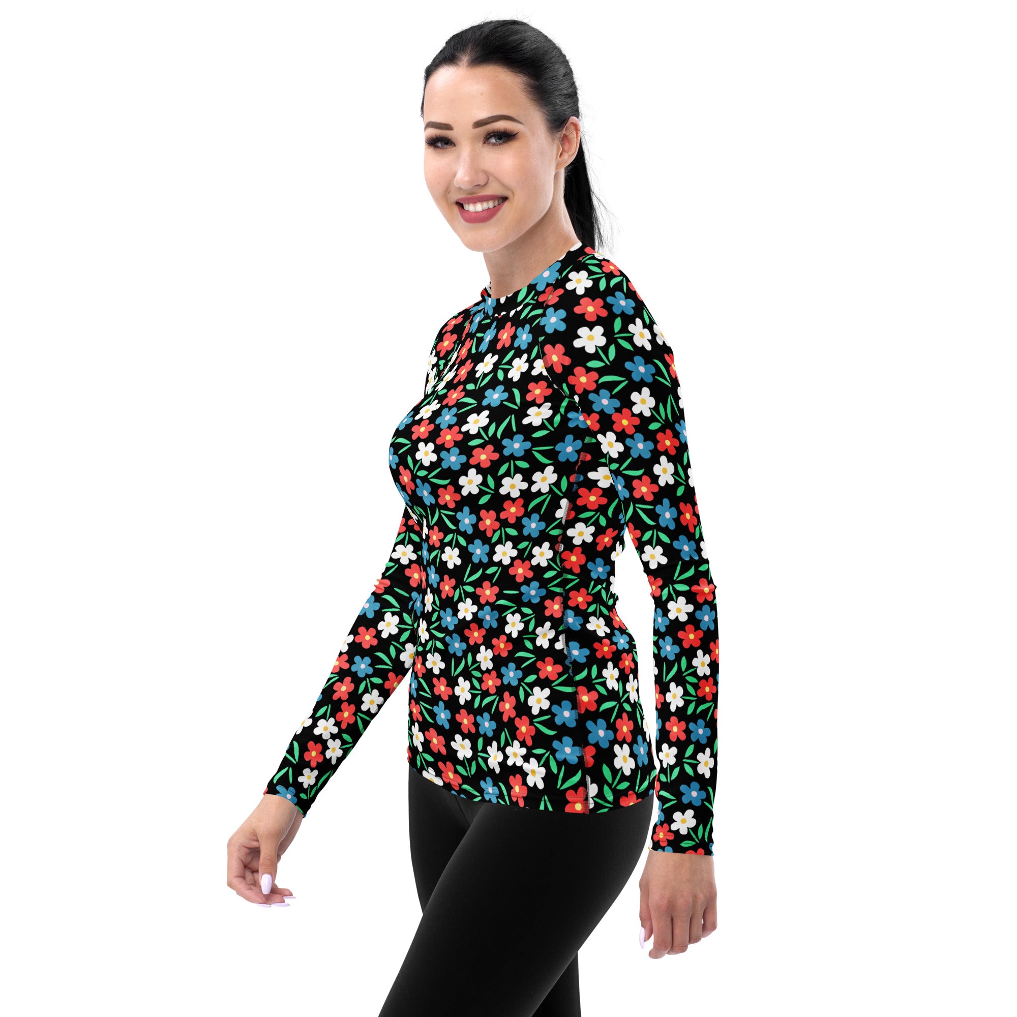 Women's Colorful Flower Long Sleeve Rash Guard Swim Shirt – Buttery Soft, Sun Safe UPF 50+ Protection, Quick Dry & 4-Way Stretch Comfort