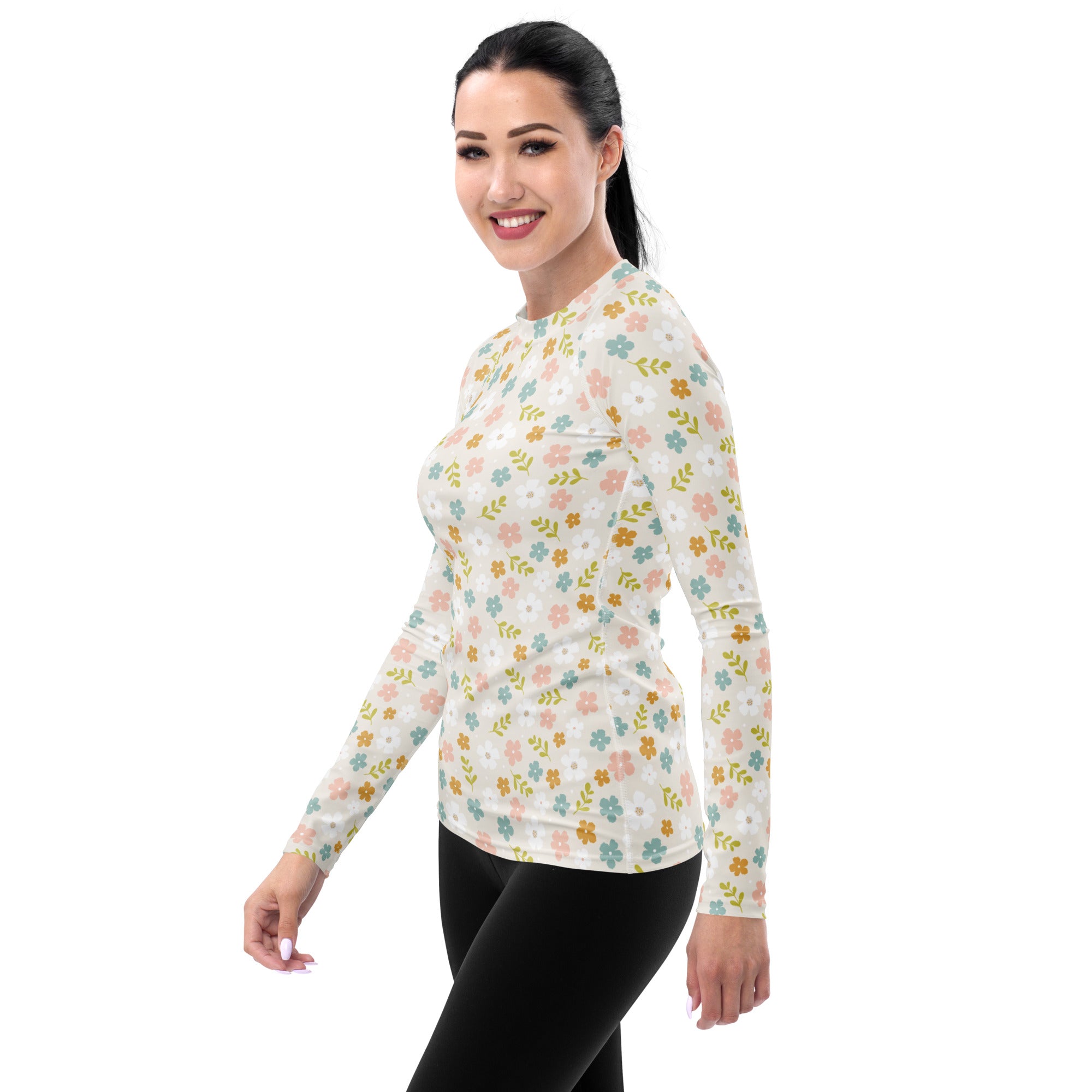 Women's Dainty Wildflower Long Sleeve Rash Guard Swim Shirt – Buttery Soft, Sun Safe UPF 50+ Protection, Quick Dry & 4-Way Stretch Comfort