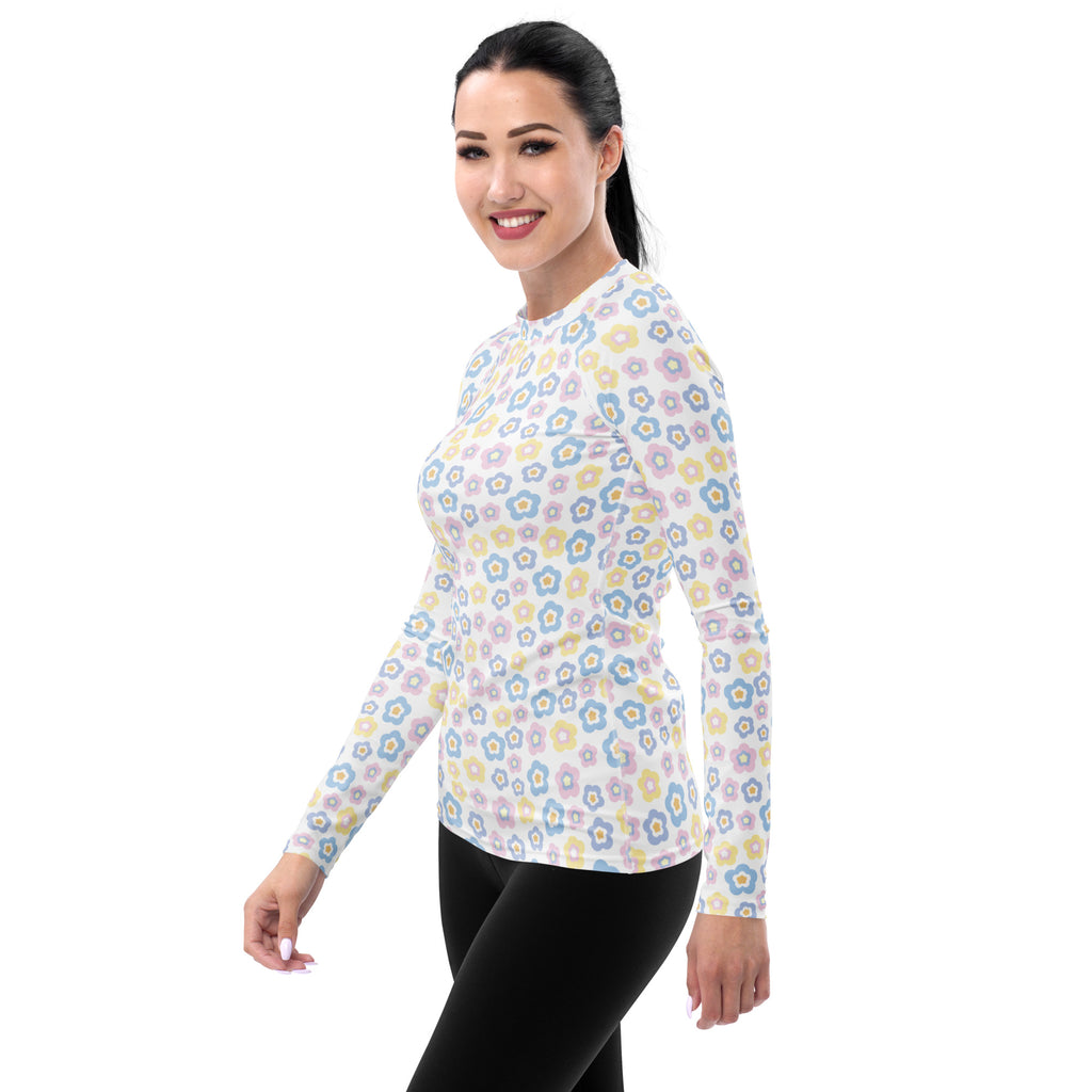 Women's Pastel Flower Long Sleeve Rash Guard Swim Shirt – Buttery Soft, Sun Safe UPF 50+ Protection, Quick Dry & 4-Way Stretch Comfort