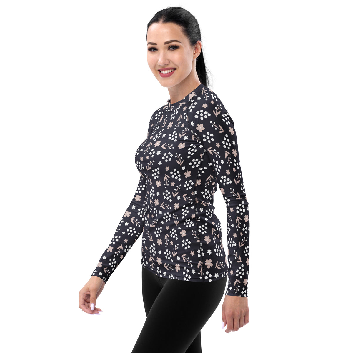 Women's Charcoal Floral Long Sleeve Rash Guard Swim Shirt – Buttery Soft, Sun Safe UPF 50+ Protection, Quick Dry & 4-Way Stretch Comfort