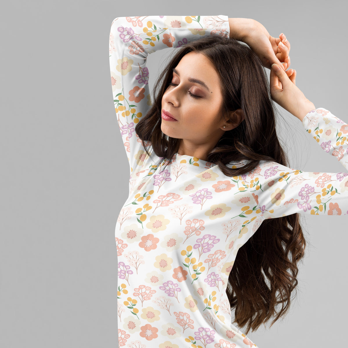 Women's Pastel Wildflower Rash Long Sleeve Rash Guard Swim Shirt – Buttery Soft, Sun Safe UPF 50+ Protection, Quick Dry & 4-Way Stretch Comfort