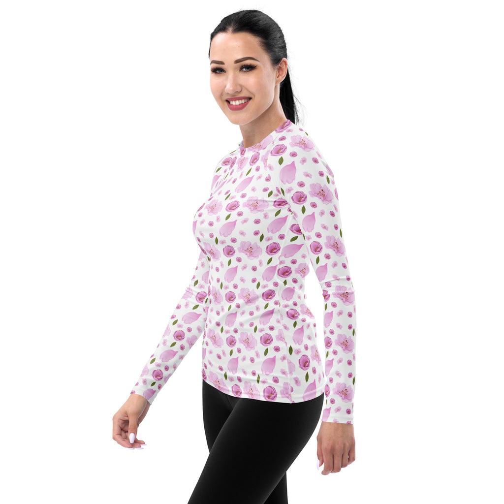 Women's Pink Cherry Blossom Long Sleeve Rash Guard Swim Shirt – Buttery Soft, Sun Safe UPF 50+ Protection, Quick Dry & 4-Way Stretch Comfort