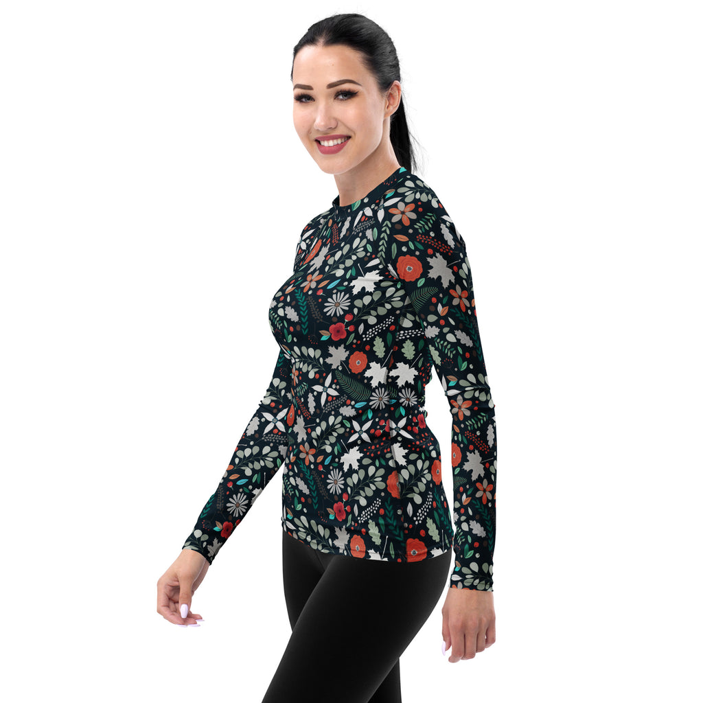 Women's Dark Green Botanical Long Sleeve Rash Guard Swim Shirt – Buttery Soft, Sun Safe UPF 50+ Protection, Quick Dry & 4-Way Stretch Comfort