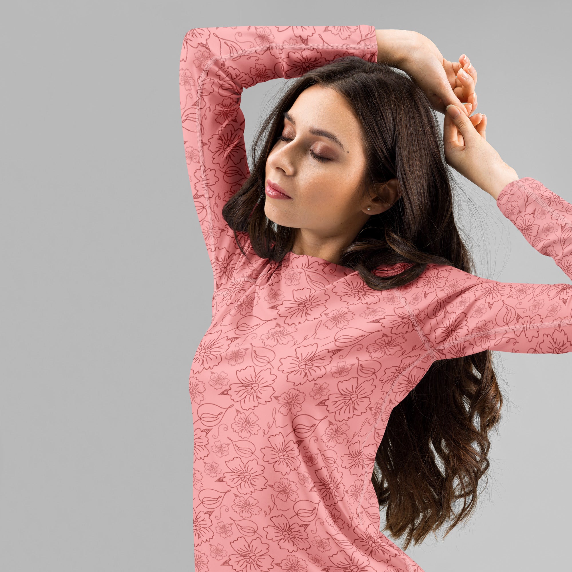 Women's Coral Pink Floral Long Sleeve Rash Guard Swim Shirt – Buttery Soft, Sun Safe UPF 50+ Protection, Quick Dry & 4-Way Stretch Comfort