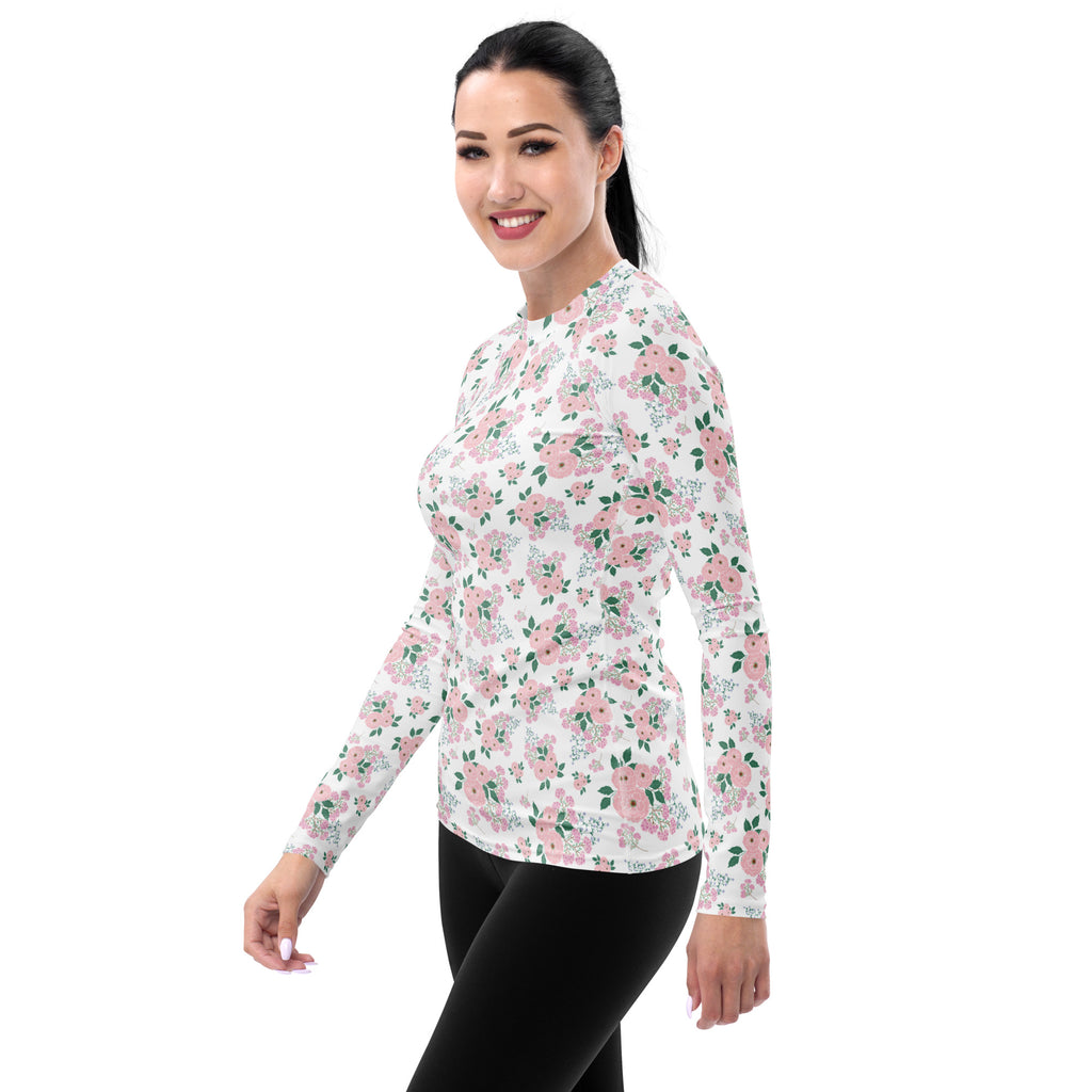 Women's Pink Rose Bouquet Long Sleeve Rash Guard Swim Shirt – Buttery Soft, Sun Safe UPF 50+ Protection, Quick Dry & 4-Way Stretch Comfort