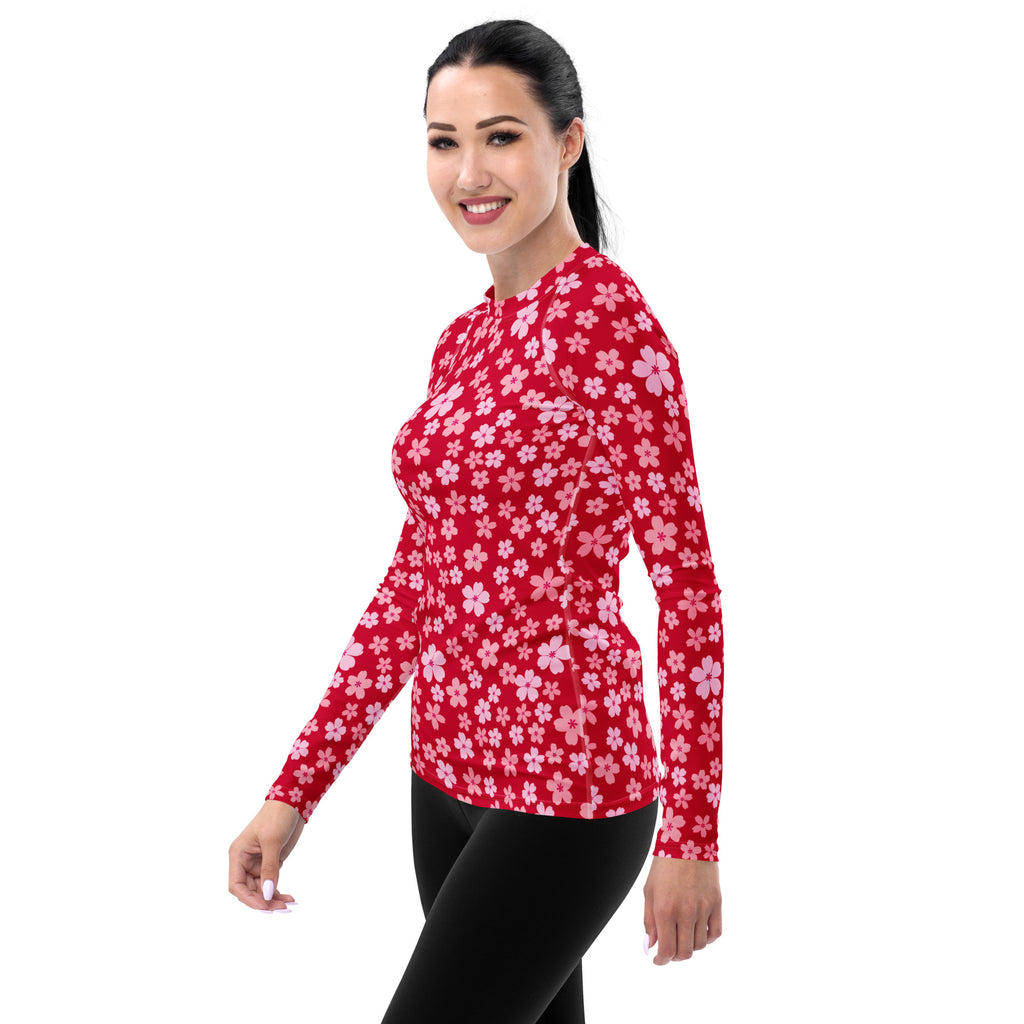 Women's Bright Pink Floral Long Sleeve Rash Guard Swim Shirt – Buttery Soft, Sun Safe UPF 50+ Protection, Quick Dry & 4-Way Stretch Comfort