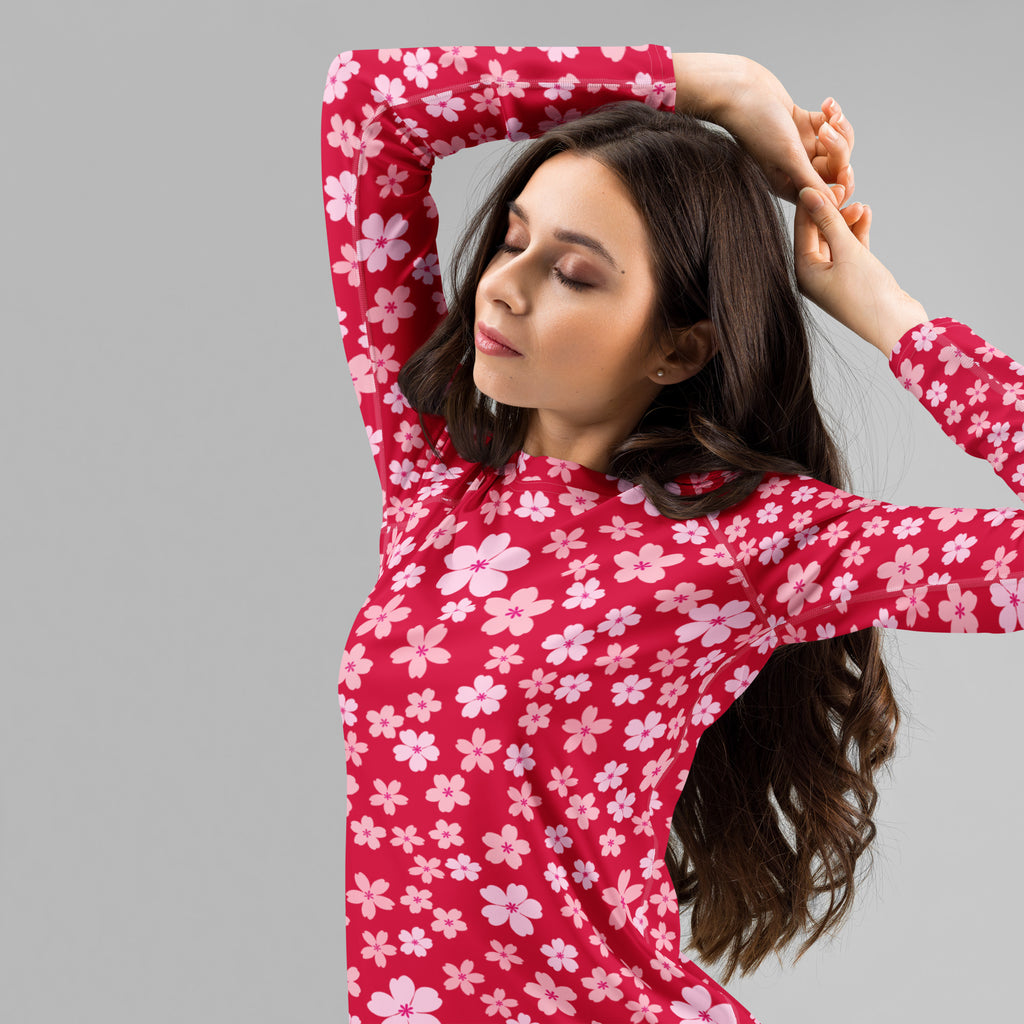 Women's Bright Pink Floral Long Sleeve Rash Guard Swim Shirt – Buttery Soft, Sun Safe UPF 50+ Protection, Quick Dry & 4-Way Stretch Comfort