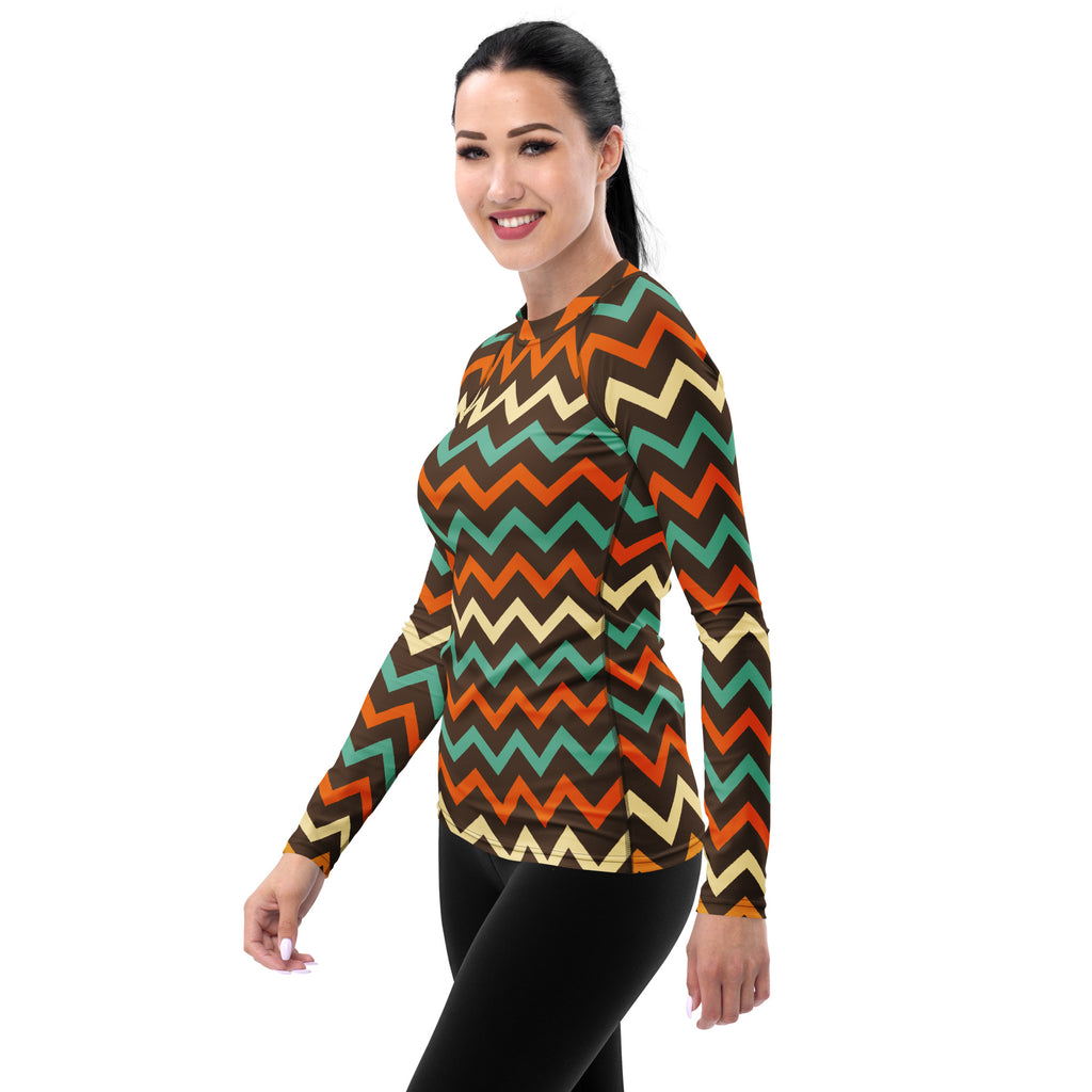 Women's Retro Chevron Long Sleeve Rash Guard Swim Shirt – Buttery Soft, Sun Safe UPF 50+ Protection, Quick Dry & 4-Way Stretch Comfort
