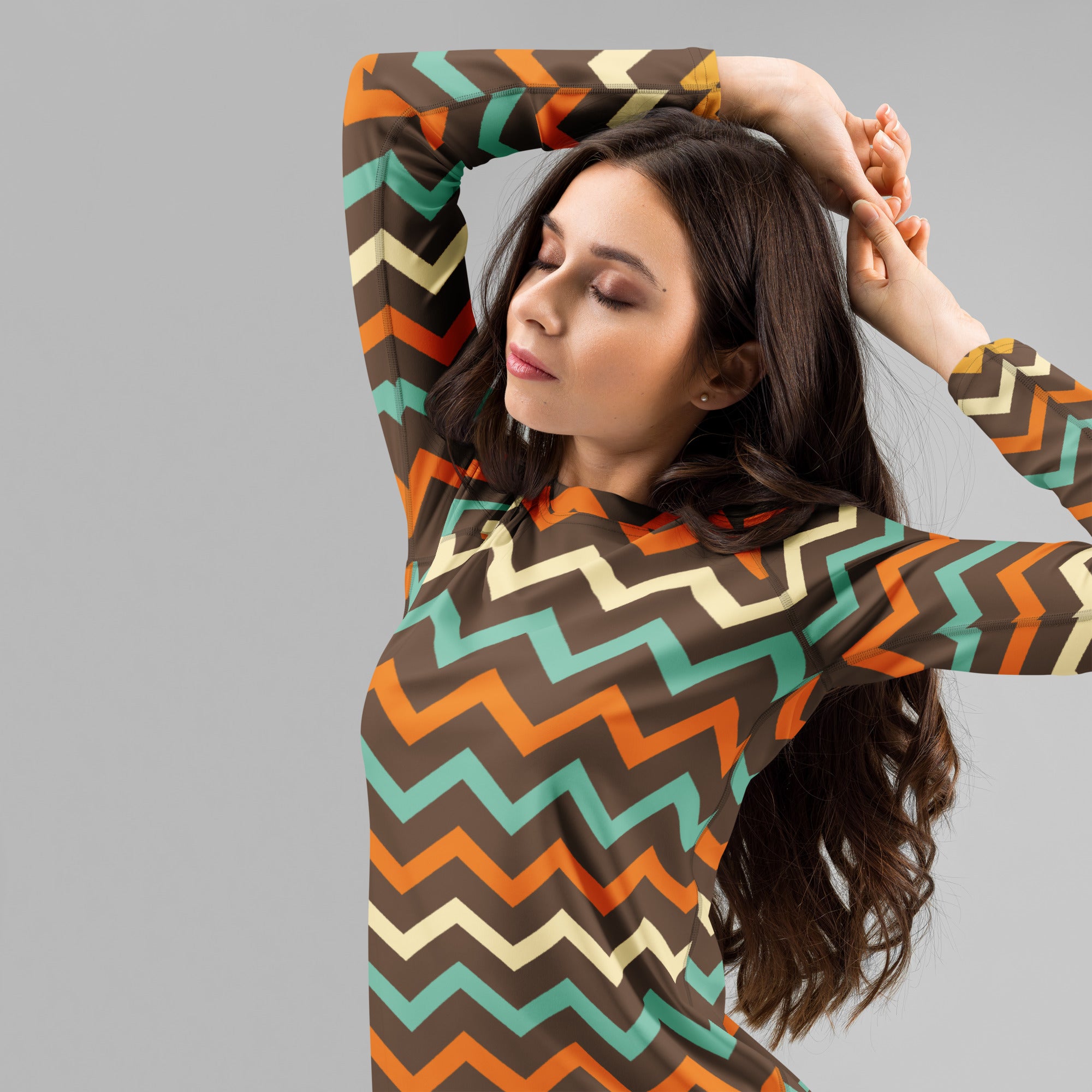 Women's Retro Chevron Long Sleeve Rash Guard Swim Shirt – Buttery Soft, Sun Safe UPF 50+ Protection, Quick Dry & 4-Way Stretch Comfort