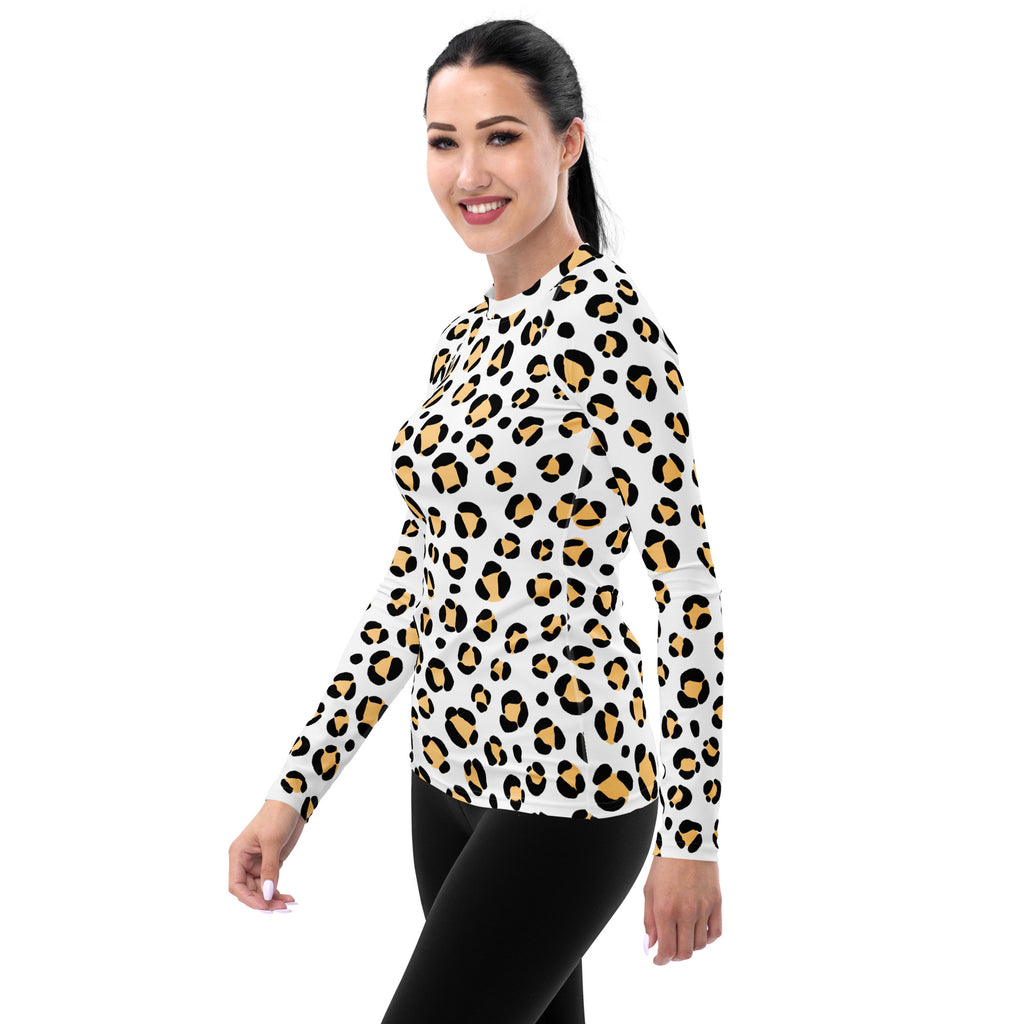 Women's Yellow Leopard Print Long Sleeve Rash Guard Swim Shirt – Buttery Soft, Sun Safe UPF 50+ Protection, Quick Dry & 4-Way Stretch Comfort